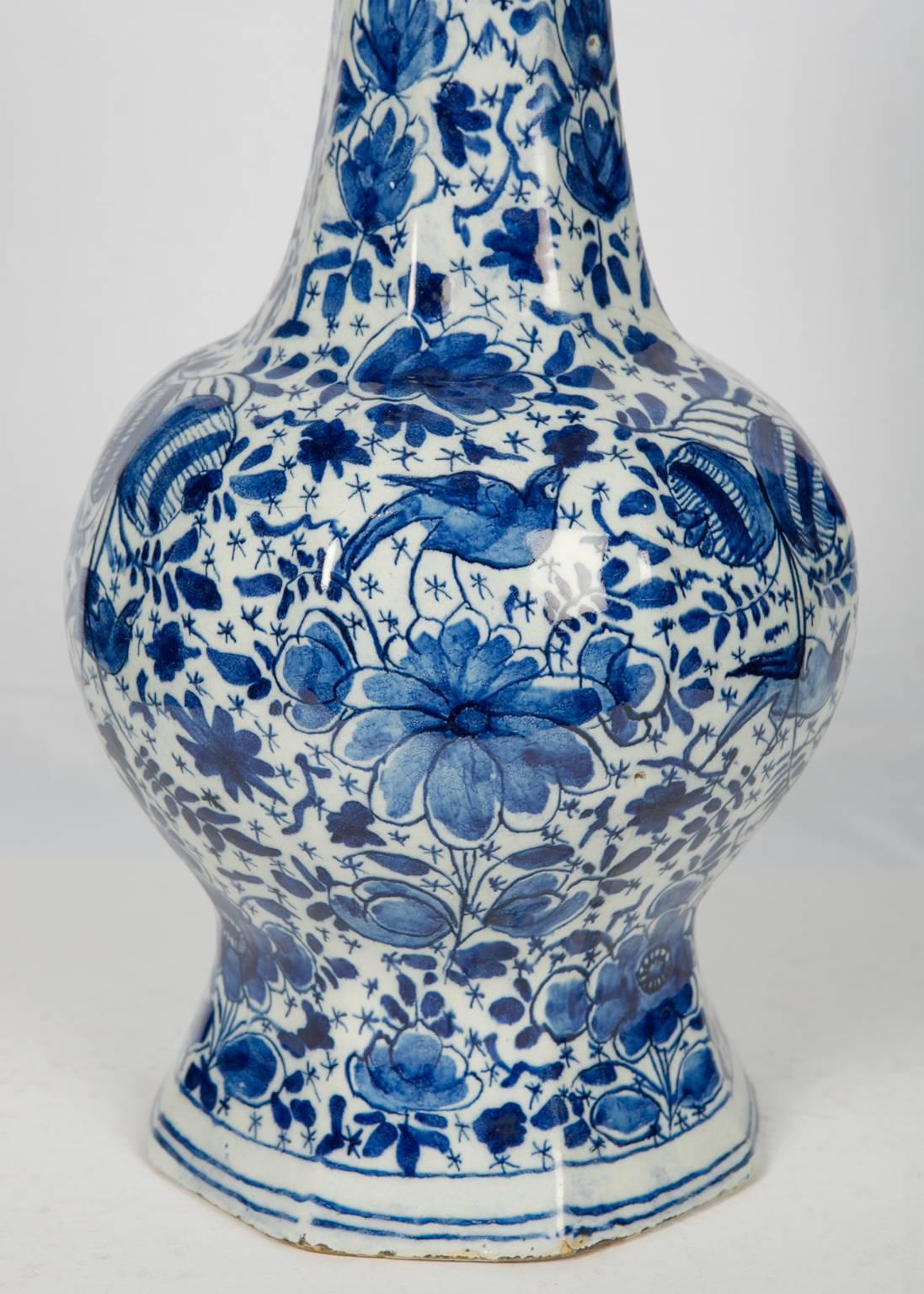 Rococo Antique Blue and White Delft Bottle Vase Large