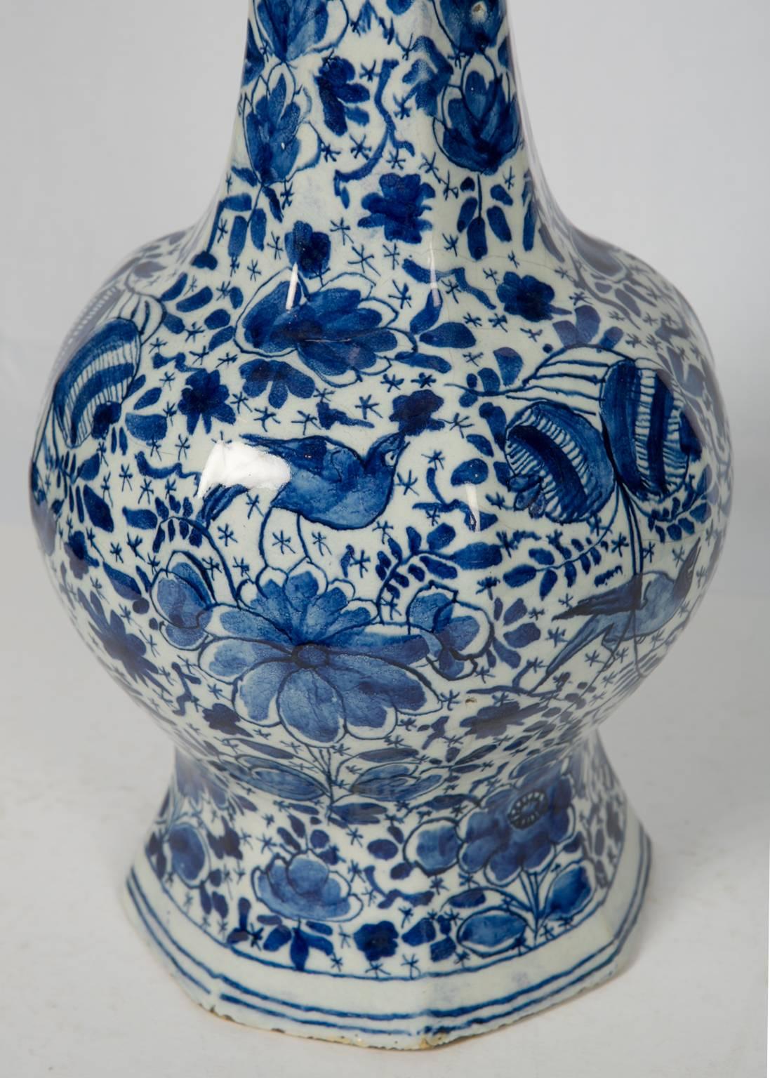 Dutch Antique Blue and White Delft Bottle Vase Large