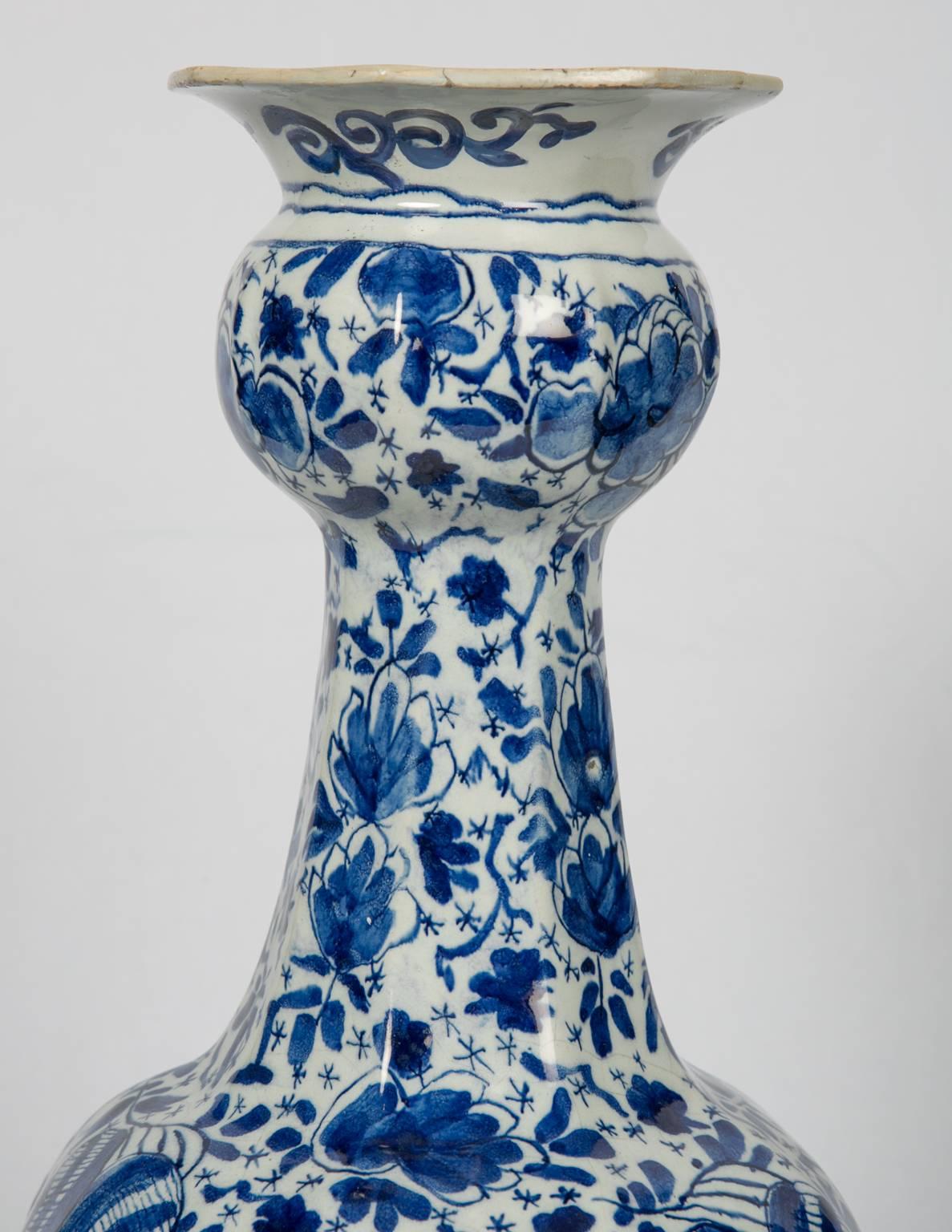 18th Century Antique Blue and White Delft Bottle Vase Large