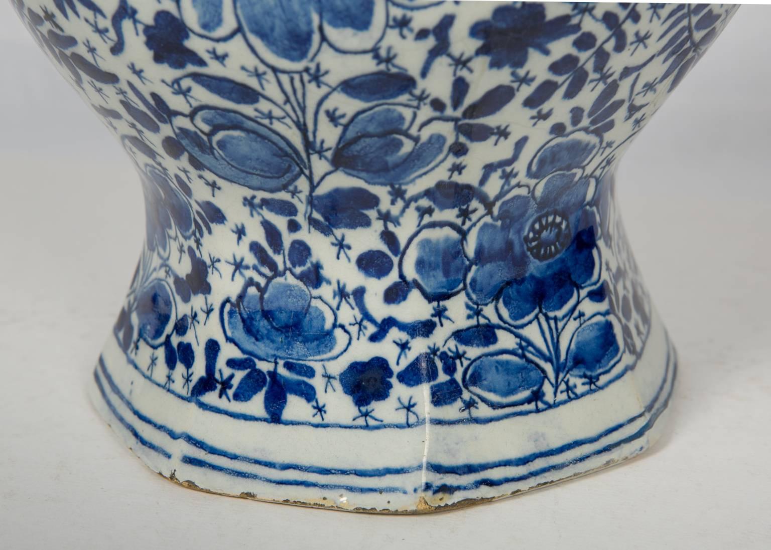 Antique Blue and White Delft Bottle Vase Large 1