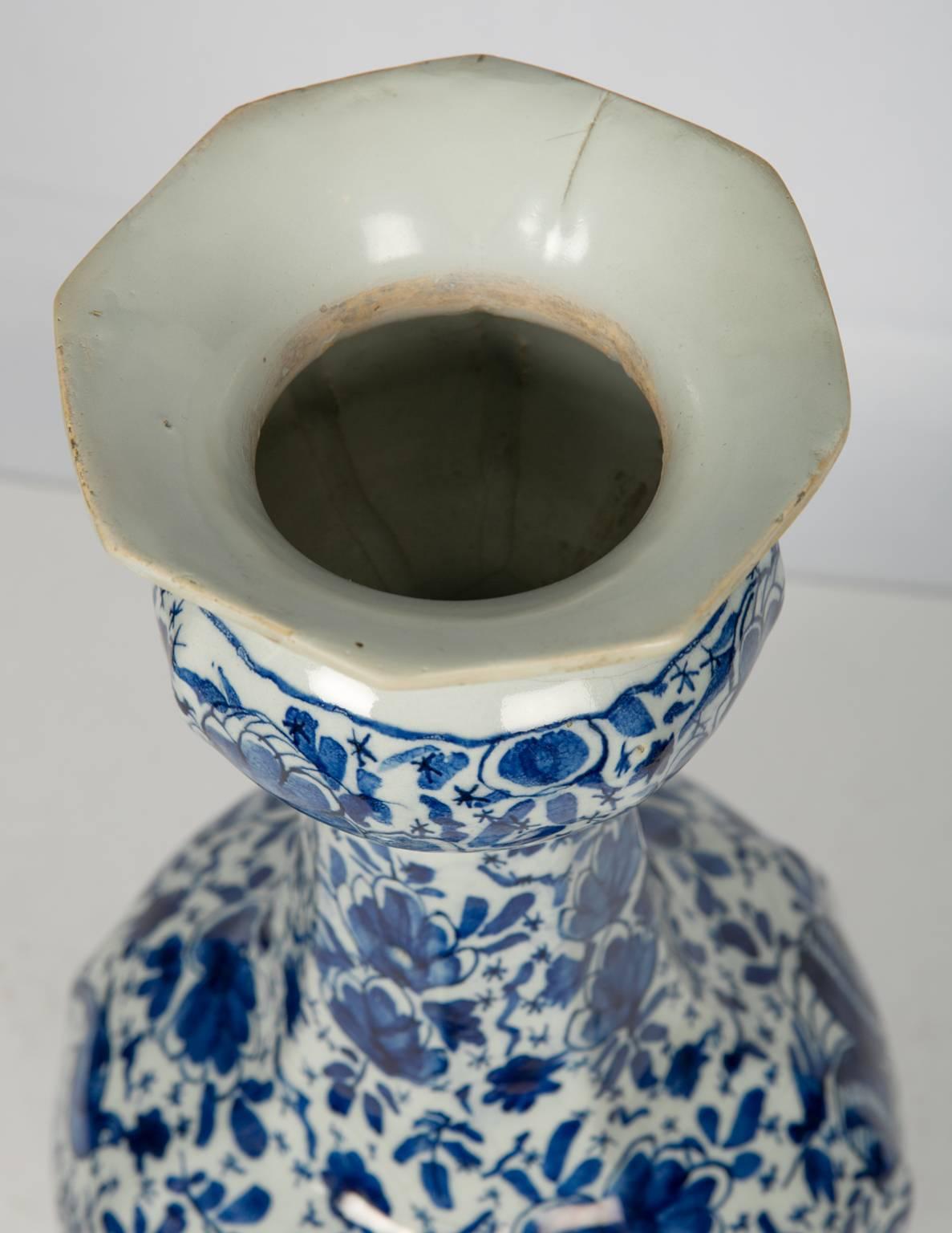 Antique Blue and White Delft Bottle Vase Large 2