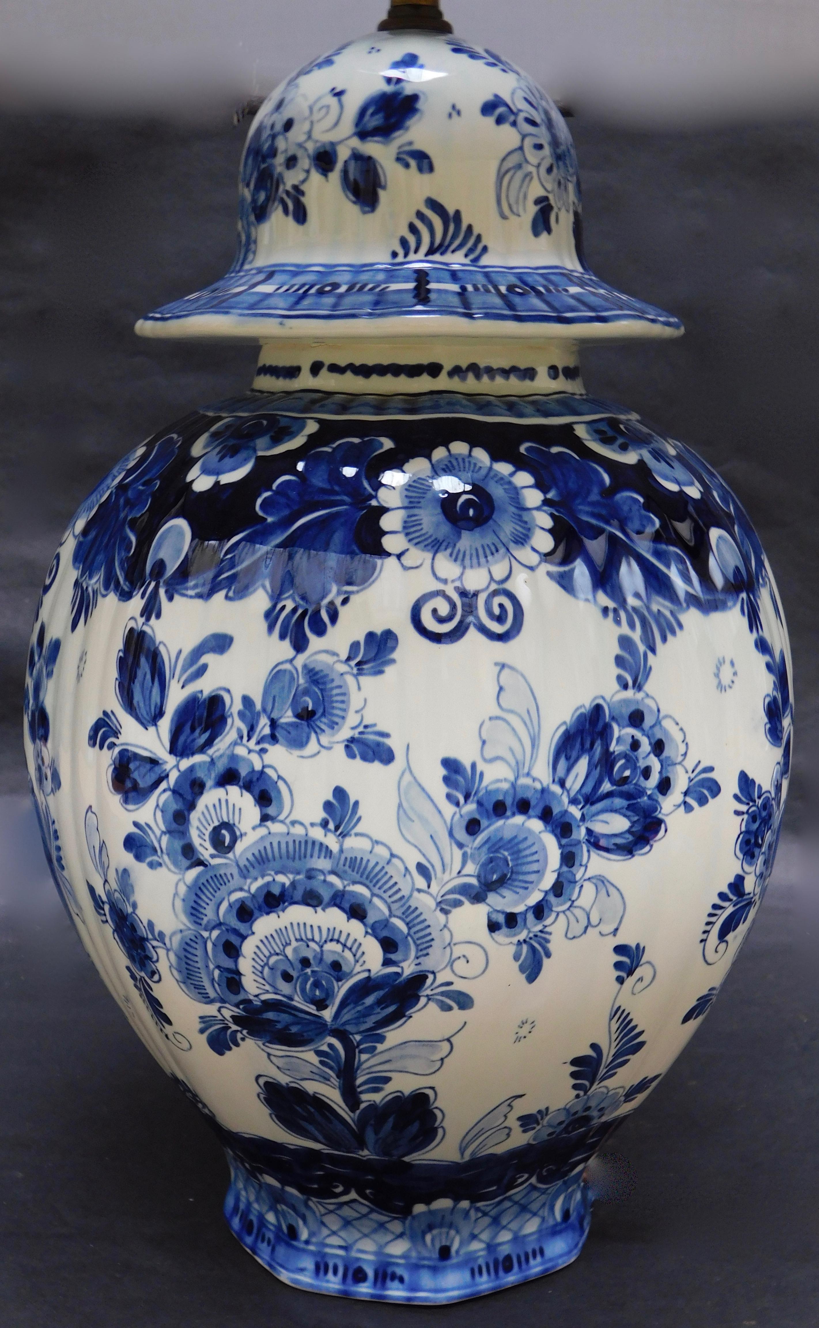 Baroque Blue and White Dutch Delft Ceramic Vase Lamp