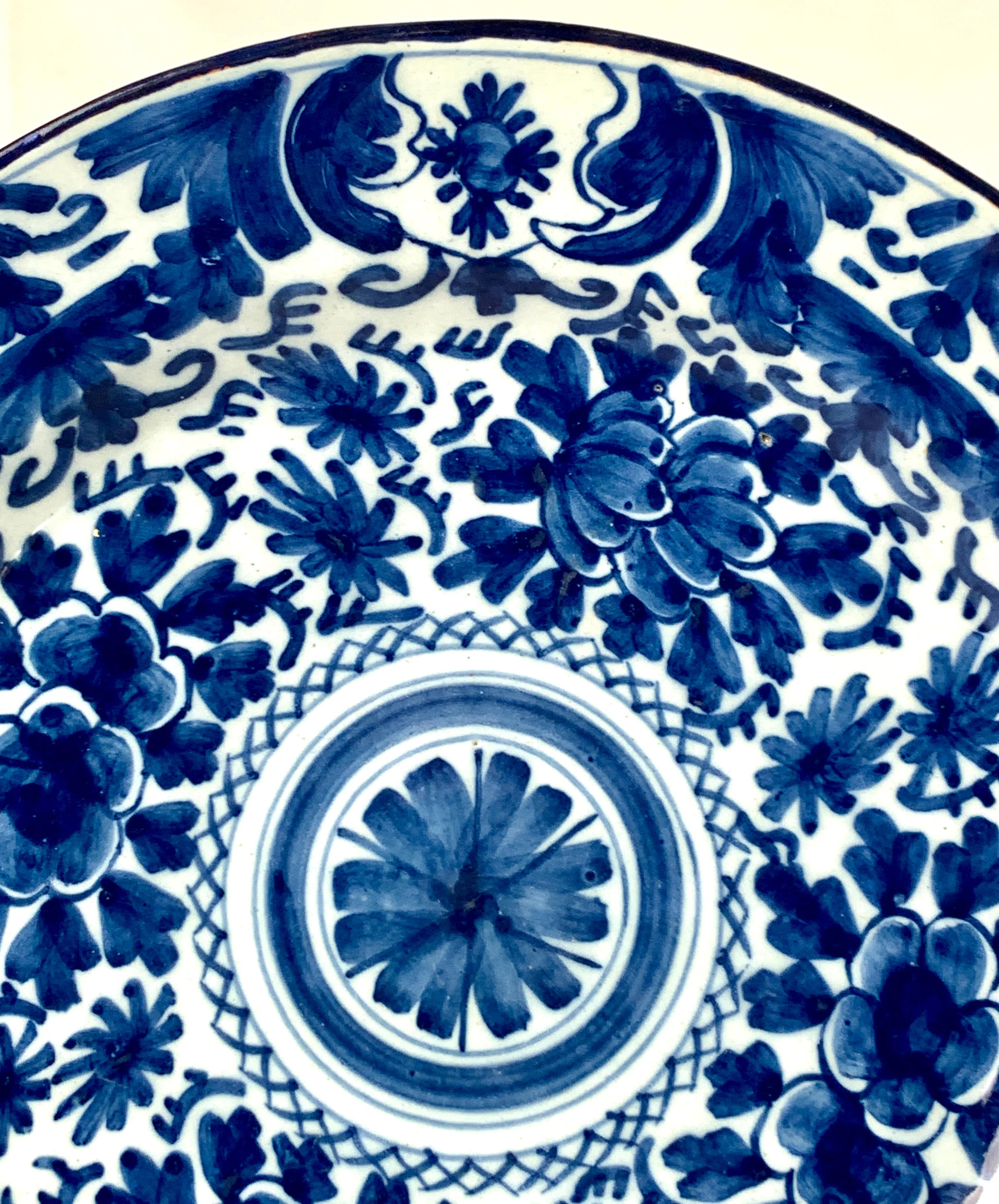 Hand-Painted Blue and White Dutch Delft Charger For Sale