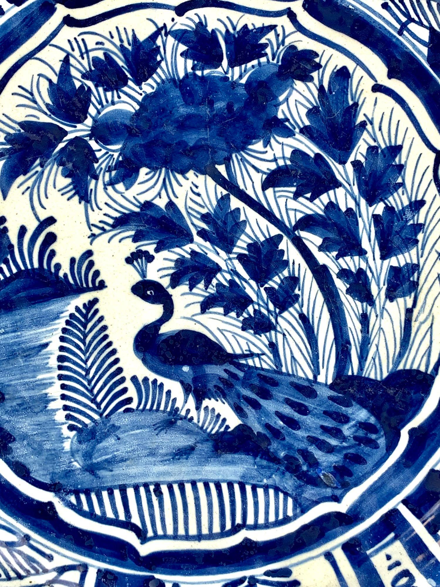 Chinoiserie Blue and White Dutch Delft Charger Hand Painted 18th Century Holland Circa 1760