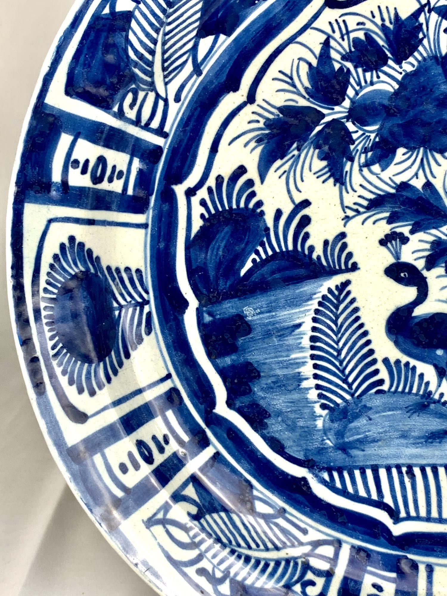 Hand-Painted Blue and White Dutch Delft Charger Hand Painted 18th Century Holland Circa 1760