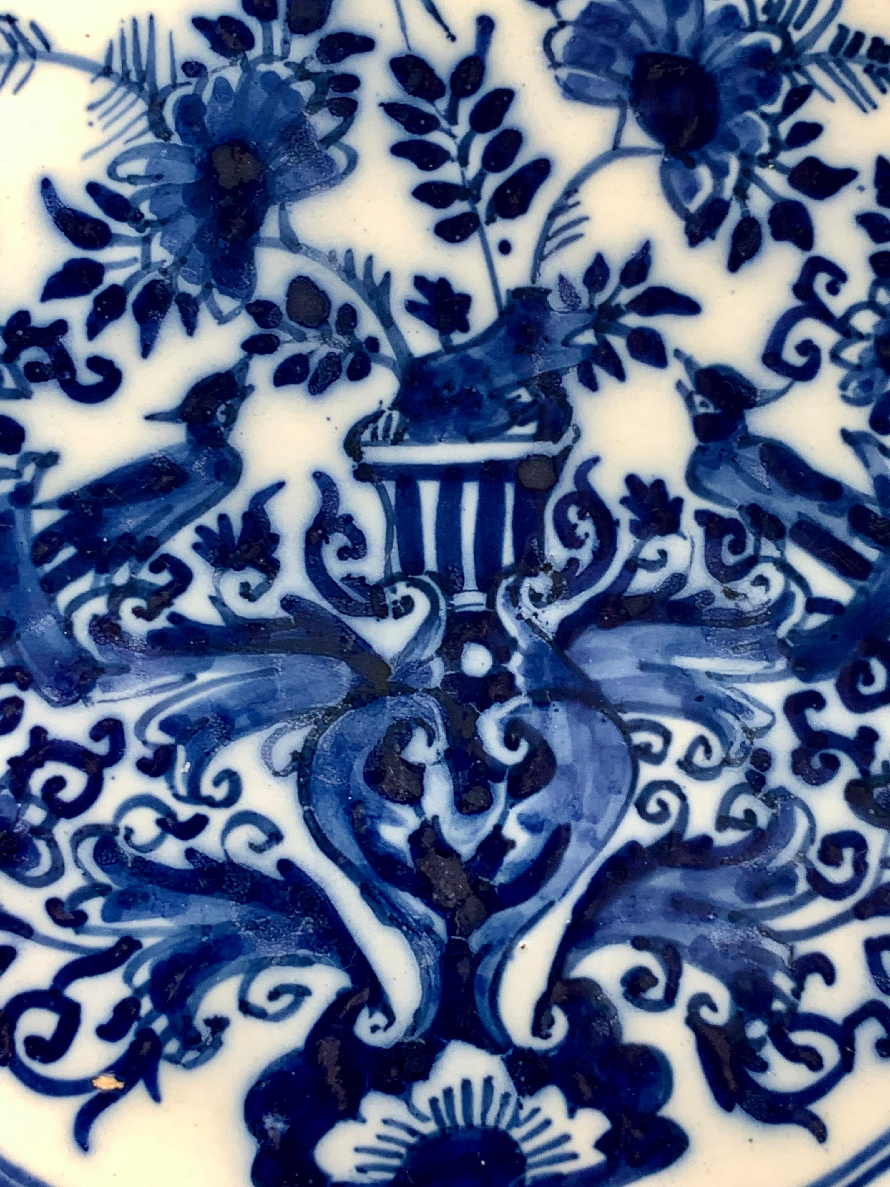 Rococo Blue and White Dutch Delft Charger Hand-Painted, Circa 1770