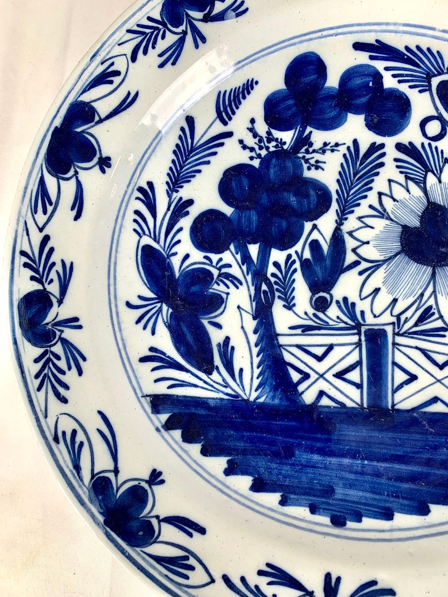 Hand-Painted Blue and White Dutch Delft Charger Hand Painted circa 1800