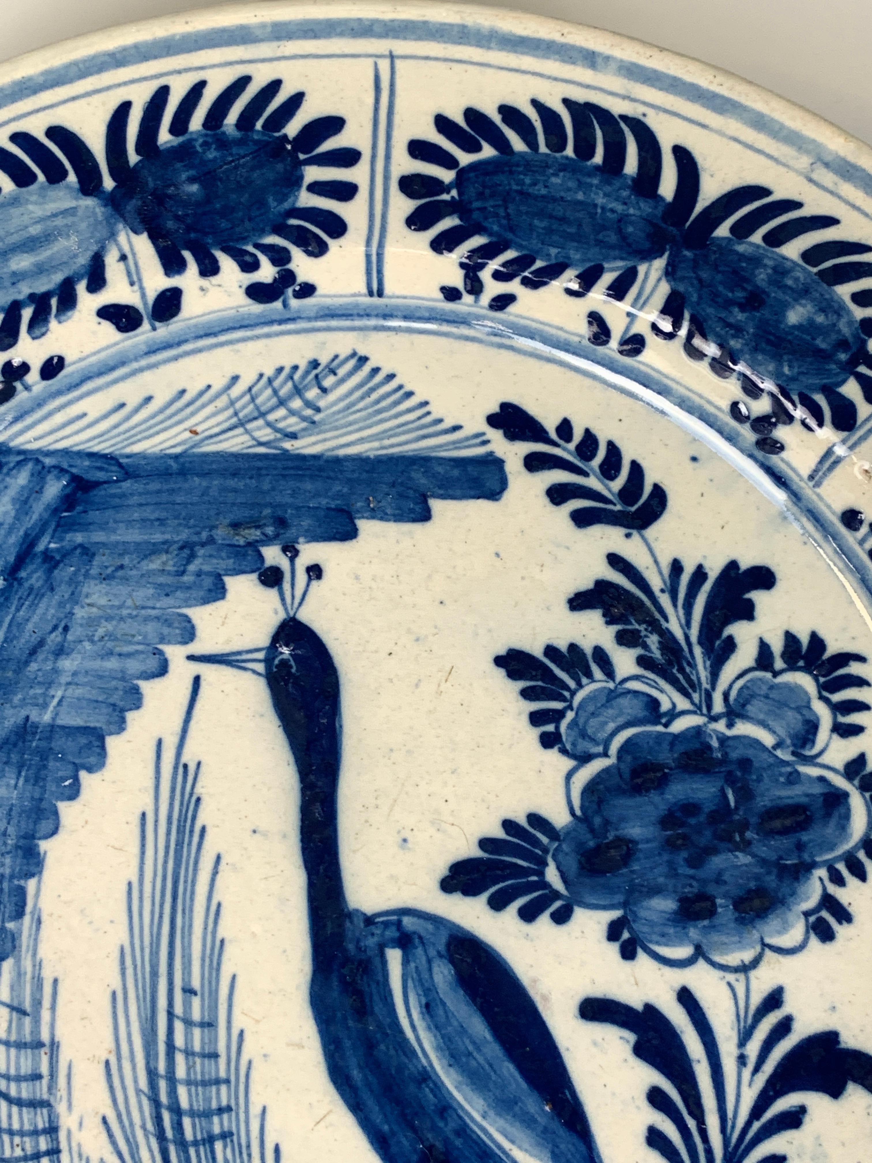 Blue and White Dutch Delft Charger Hand-Painted in the 18th Century In Excellent Condition In Katonah, NY