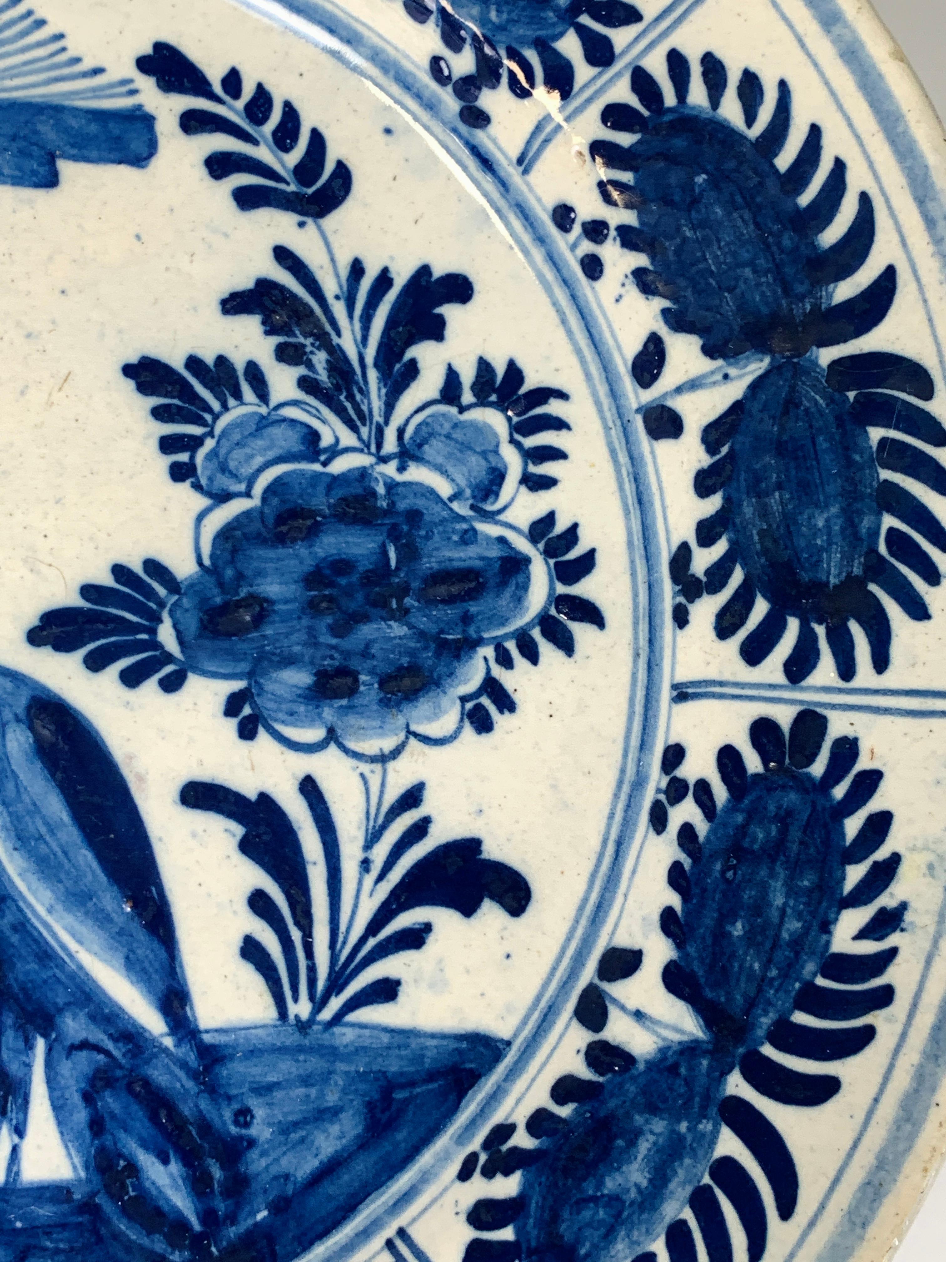 Blue and White Dutch Delft Charger Hand-Painted in the 18th Century 3