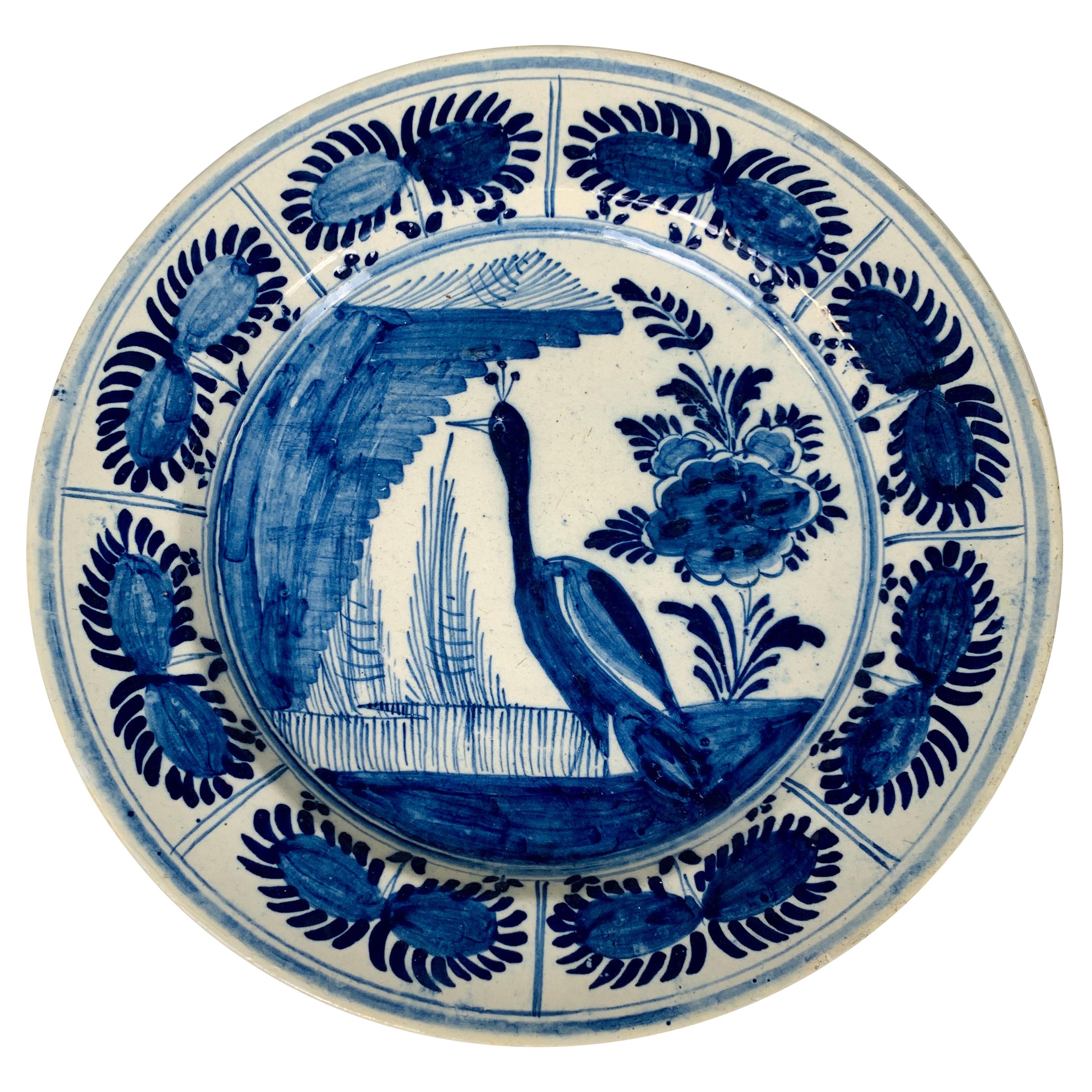 Blue and White Dutch Delft Charger Hand-Painted in the 18th Century