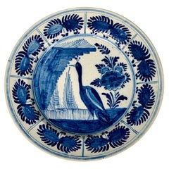 Blue and White Dutch Delft Charger Hand-Painted in the 18th Century