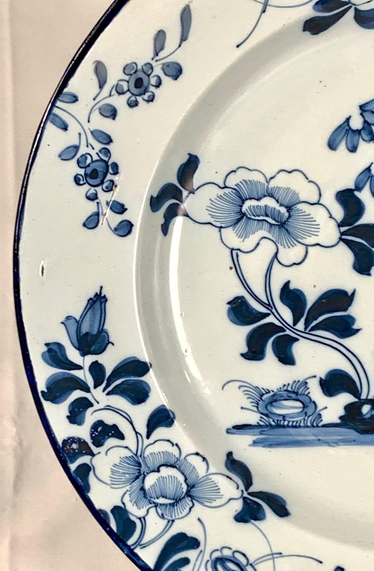 Hand-Painted Blue and White Dutch Delft Charger Hand Painted Mid 18th Century Circa 1760 For Sale