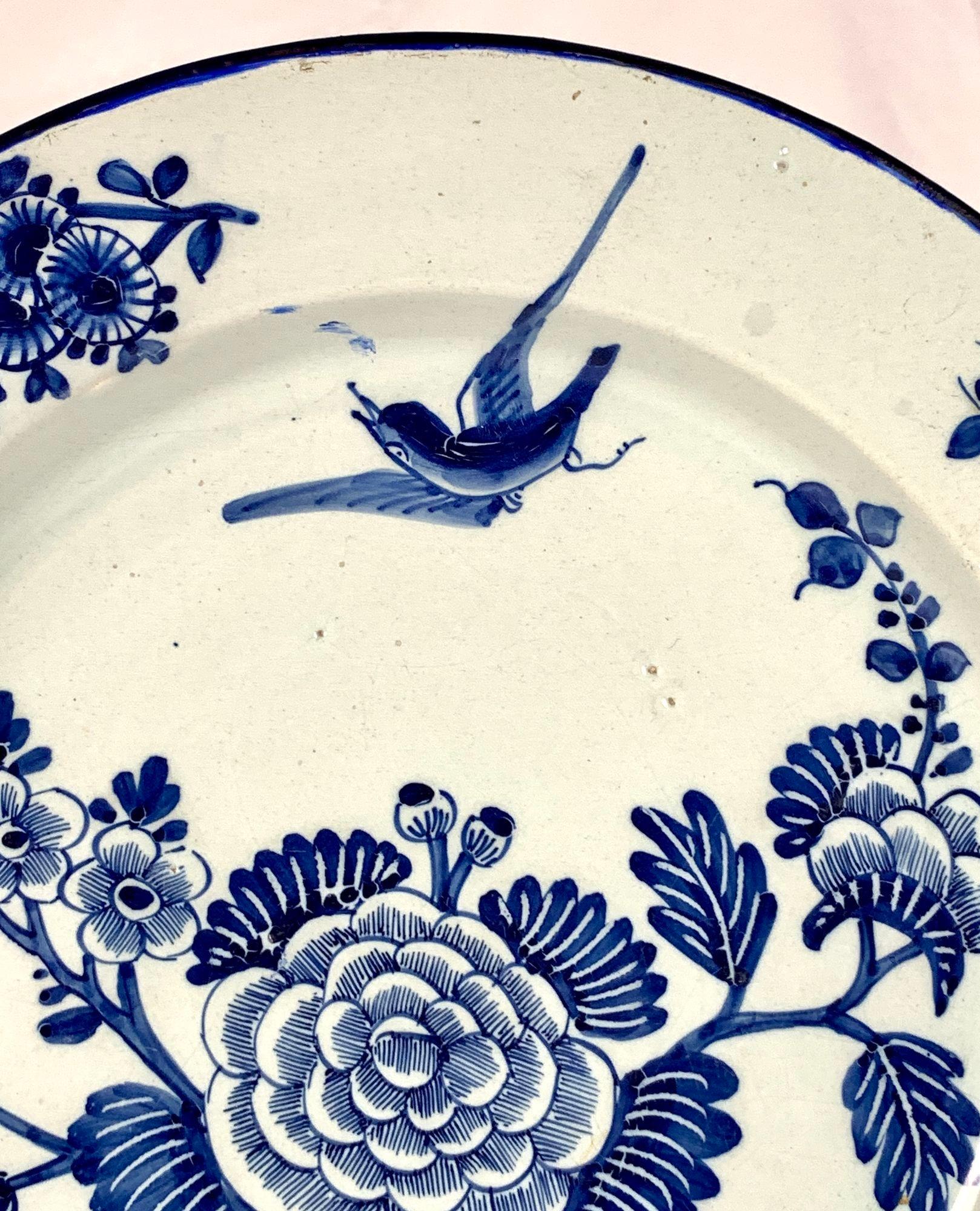 Blue and White Dutch Delft Charger Hand Painted Mid 18th Century Circa 1760 For Sale 1