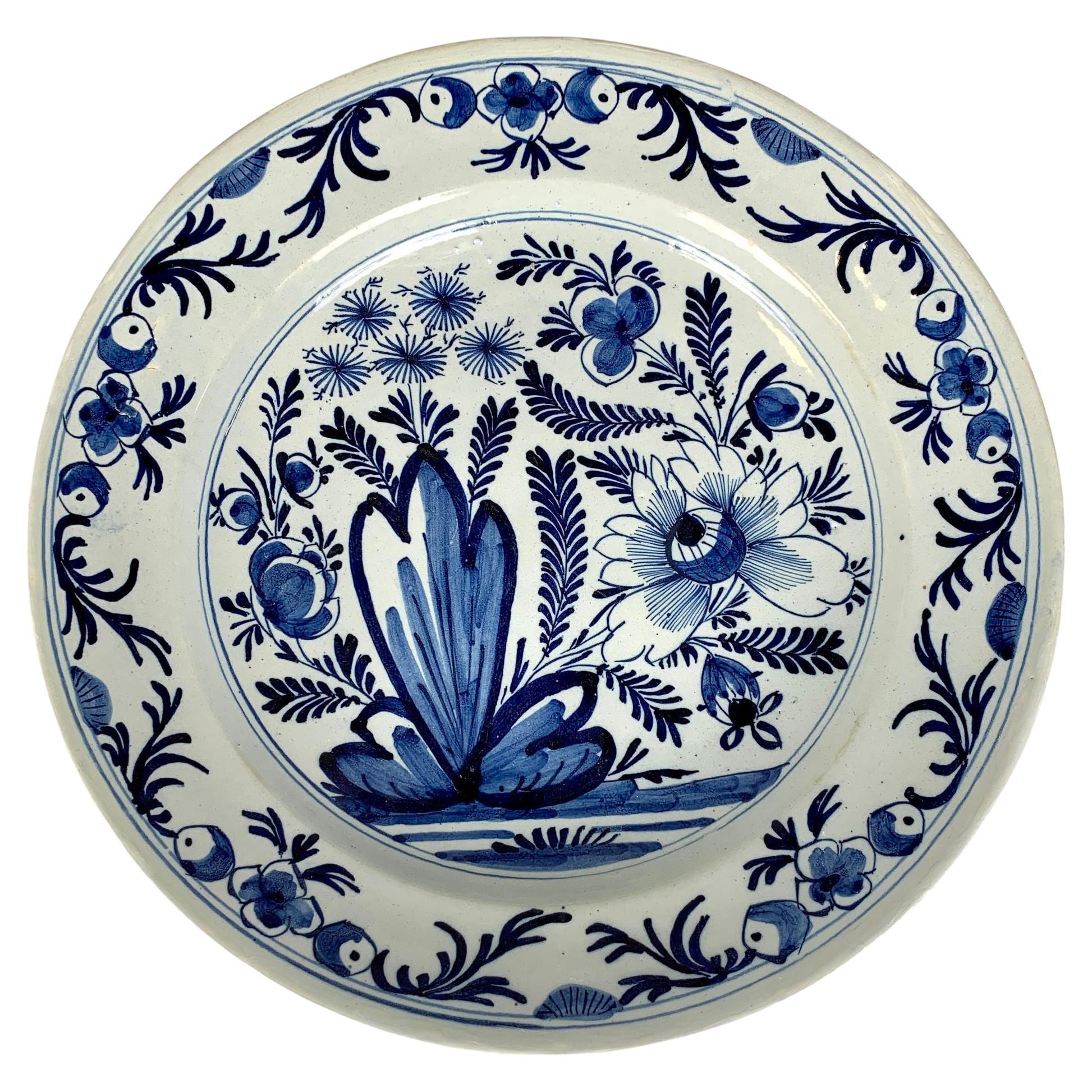 Five Blue and White Delft Plates or Dishes Hand Painted, Netherlands