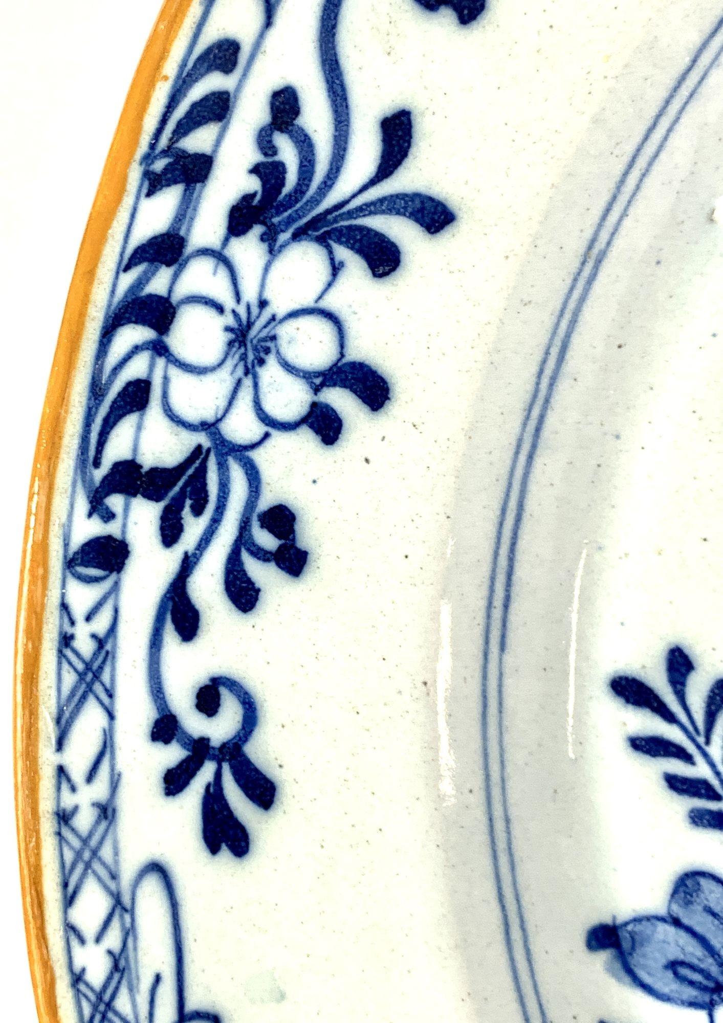 18th Century Blue and White Dutch Delft Charger Netherlands Circa 1780 with Mark of 