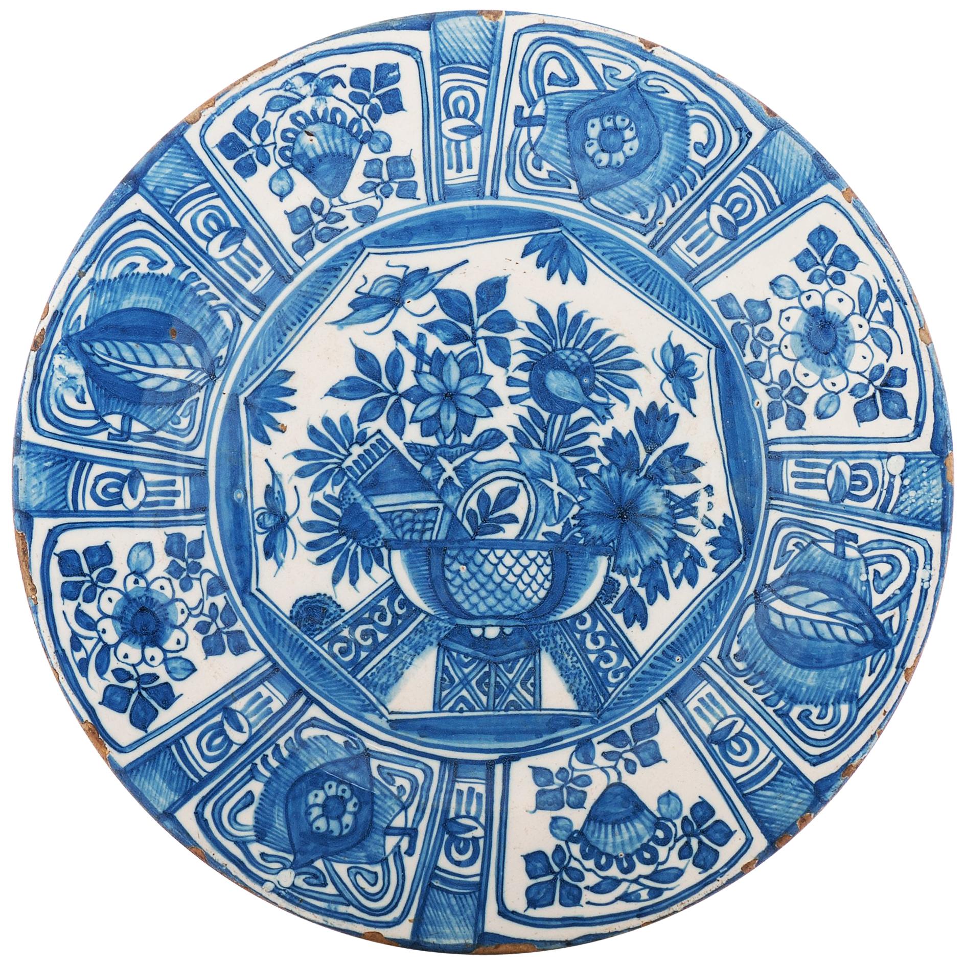 Blue and White Dutch Delft Charger with 'Wanli Decoration' For Sale