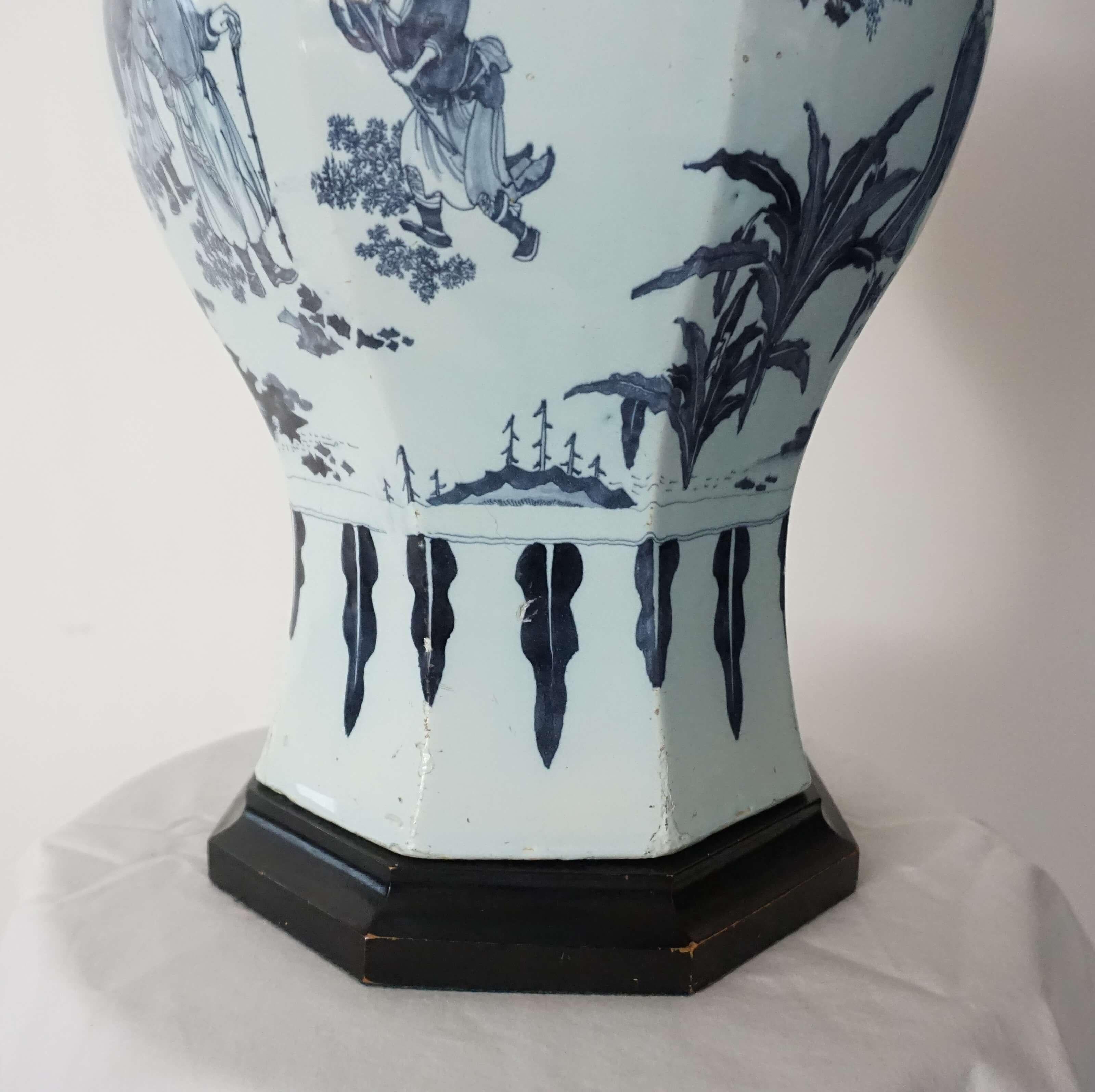 Blue and White Dutch Delft Chinoiserie Baluster Vase Table Lamp, circa 1670 2
