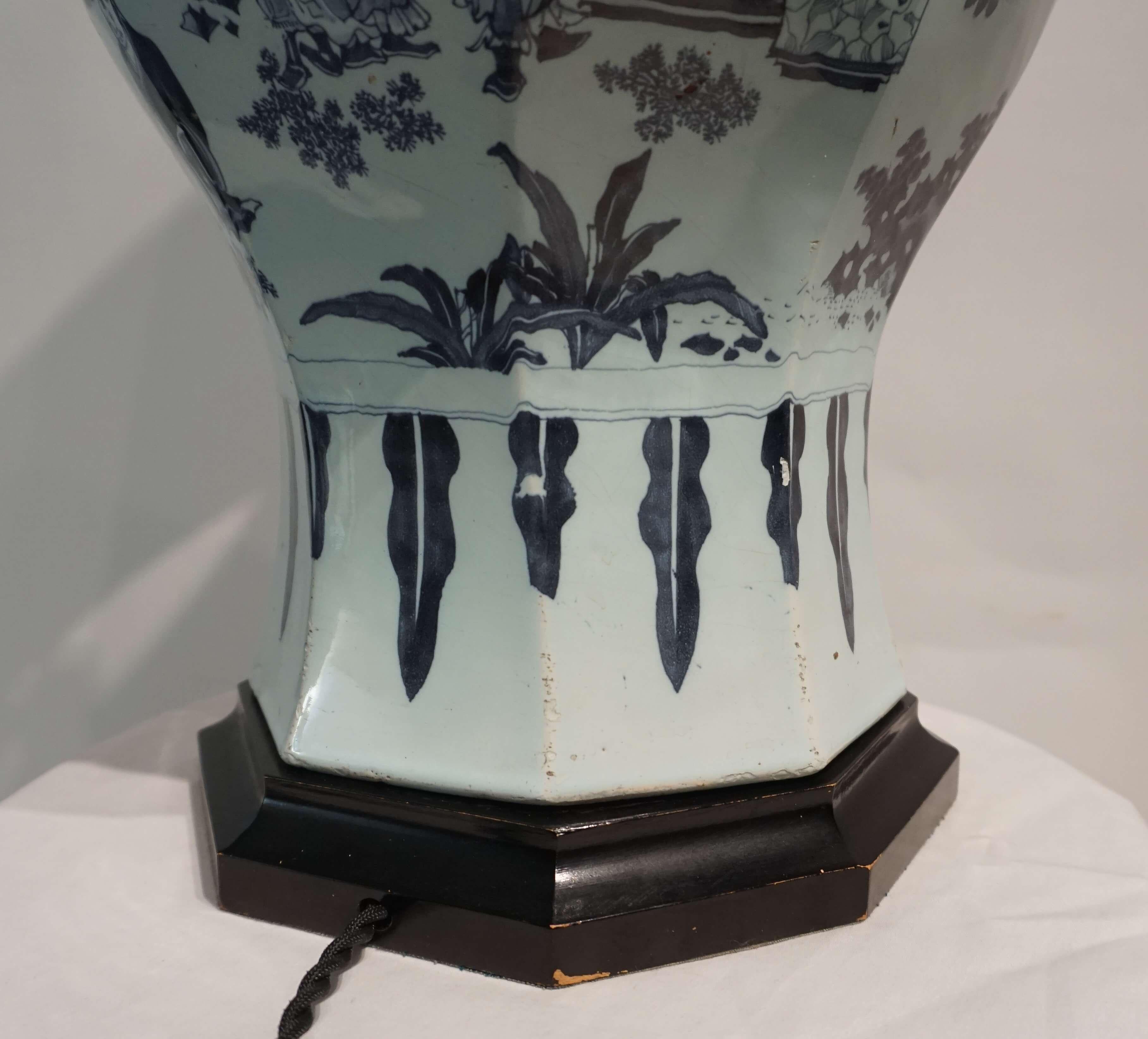Blue and White Dutch Delft Chinoiserie Baluster Vase Table Lamp, circa 1670 3