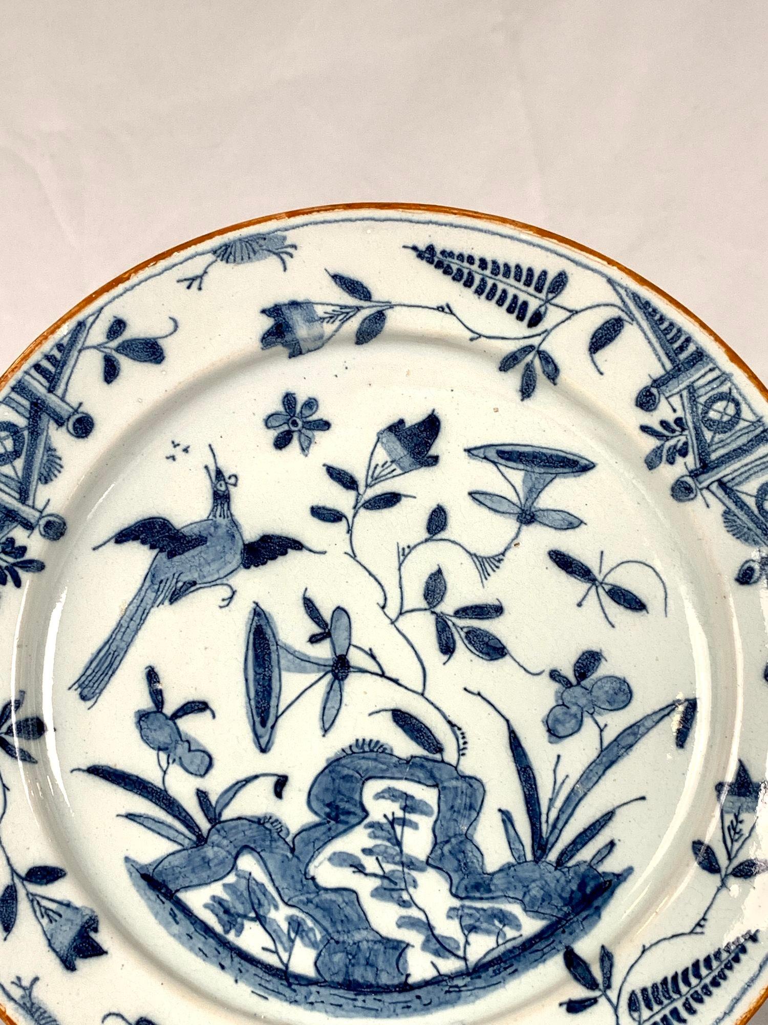 English Blue and White Dutch Delft Dish Hand Painted 18th Century Circa 1760 For Sale