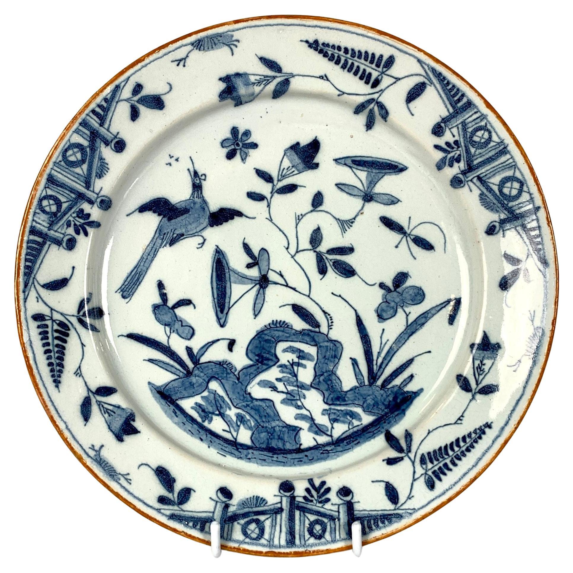 Blue and White Dutch Delft Dish Hand Painted 18th Century Circa 1760 For Sale