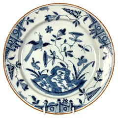 Blue and White Dutch Delft Dish Hand Painted 18th Century Circa 1760