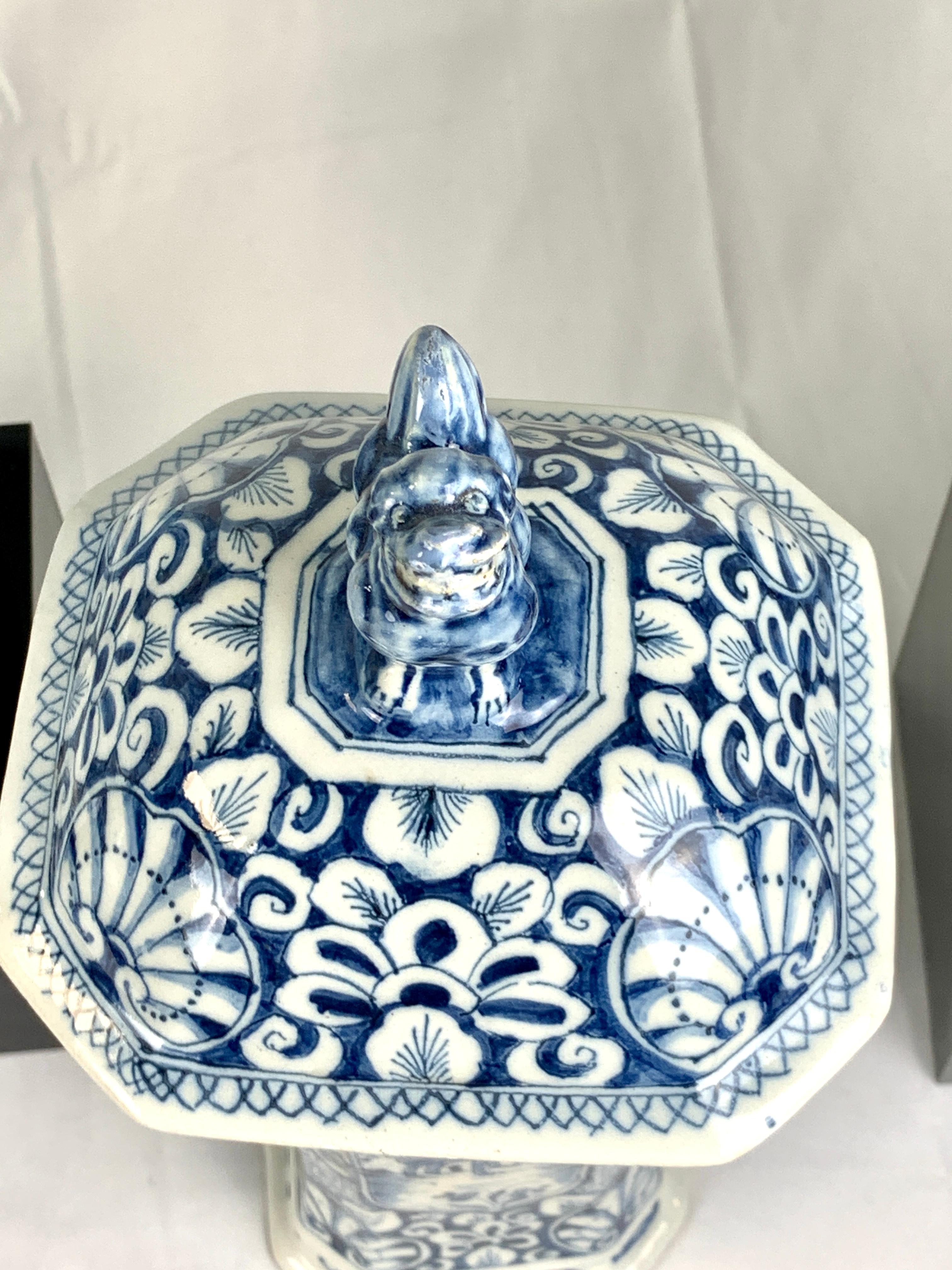 Blue and White Dutch Delft Five Piece Garniture Hand Painted 18th Century C-1760 For Sale 6