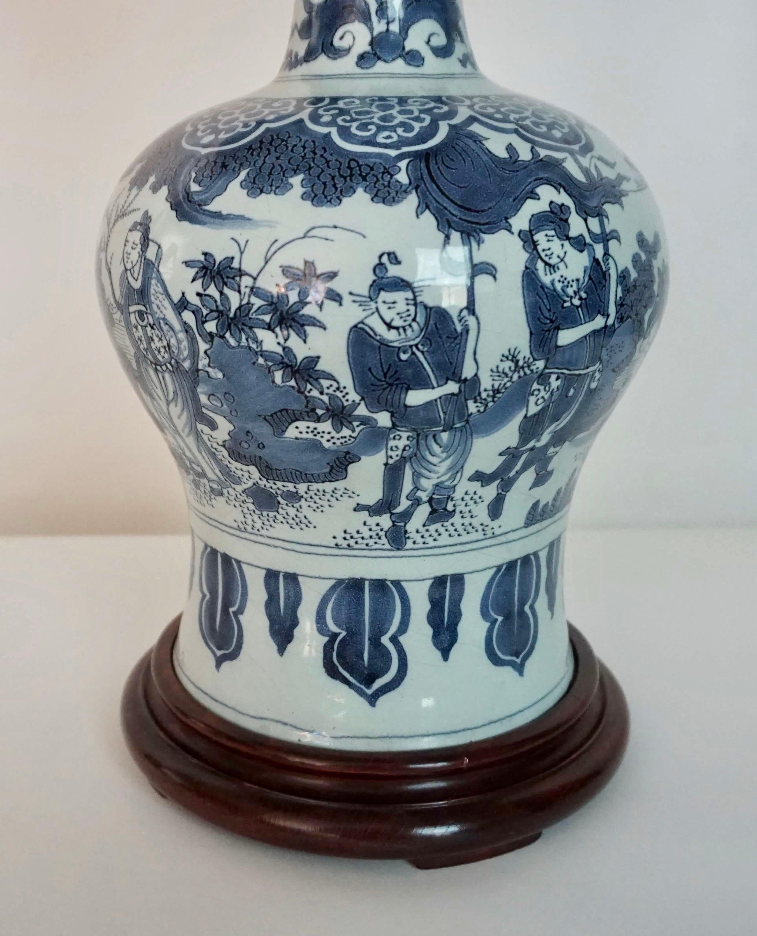 Chinoiserie Blue and White Dutch Delft Garlic Neck Vase now Table Lamp, circa 1700