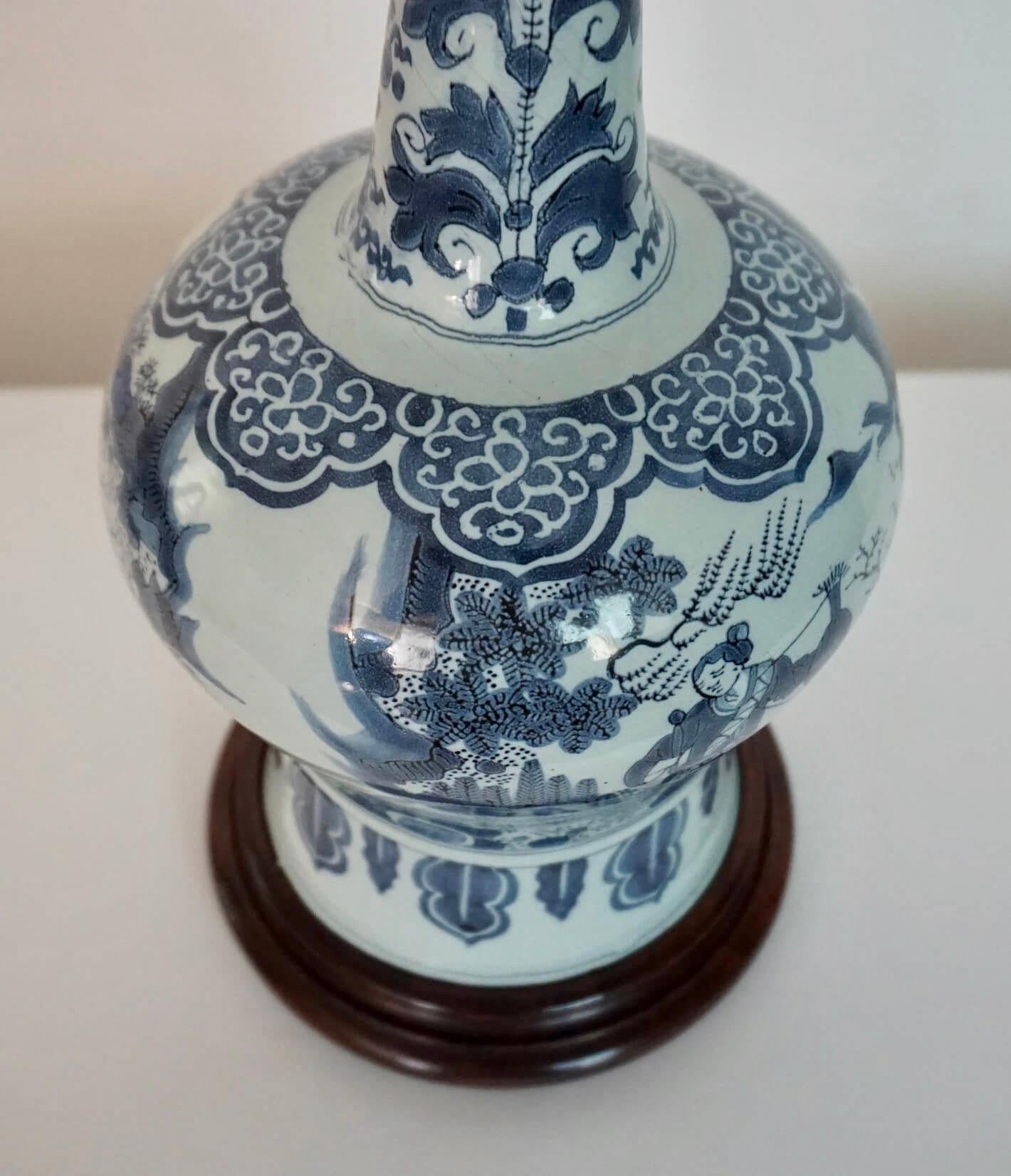 Blue and White Dutch Delft Garlic Neck Vase now Table Lamp, circa 1700 In Good Condition In Kinderhook, NY