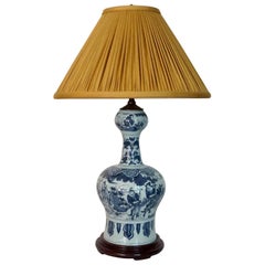 Blue and White Dutch Delft Garlic Neck Vase now Table Lamp, circa 1700