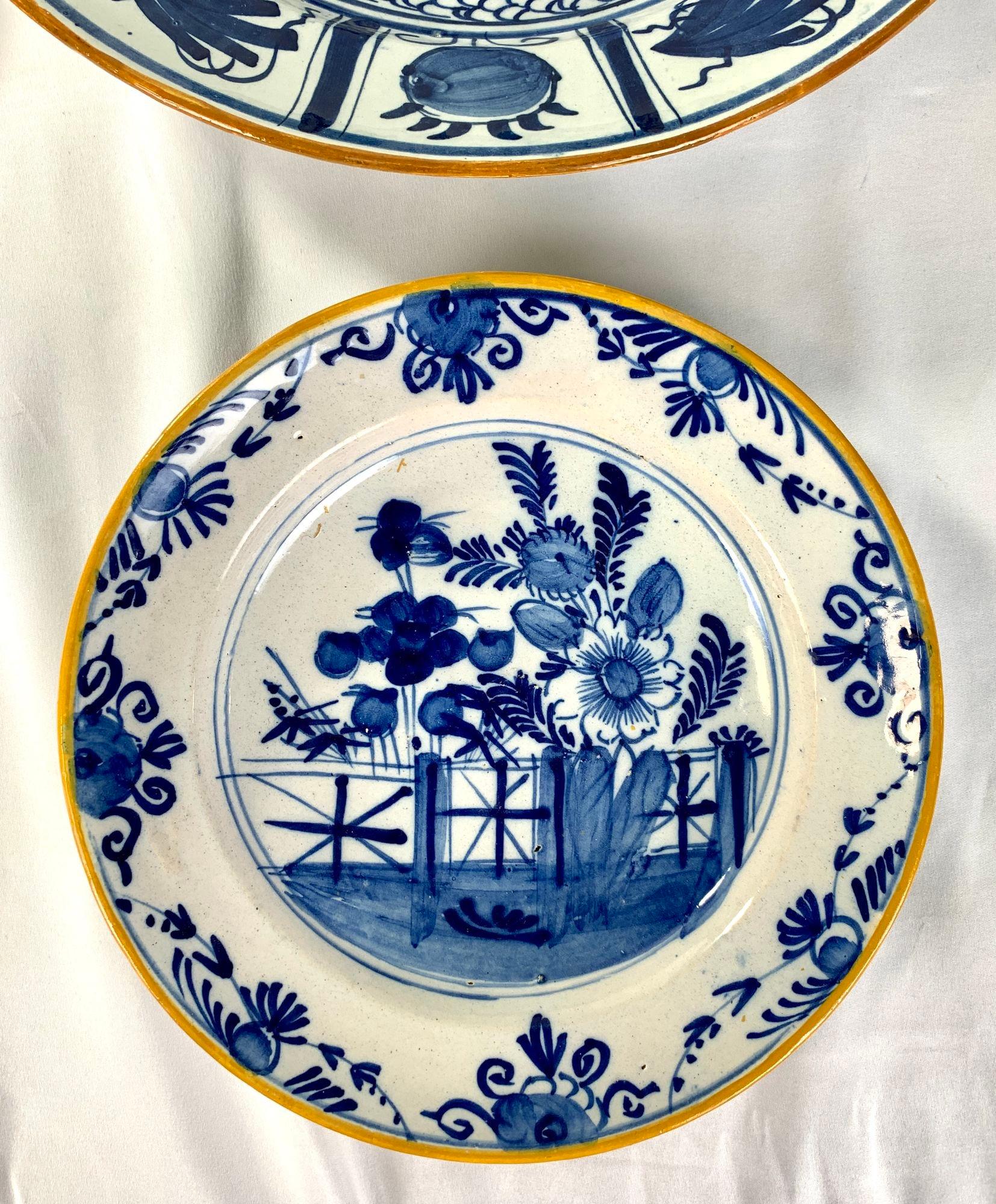 Blue and White Dutch Delft Hand Painted Charger and Four Plates Made 1780-1800 For Sale 3
