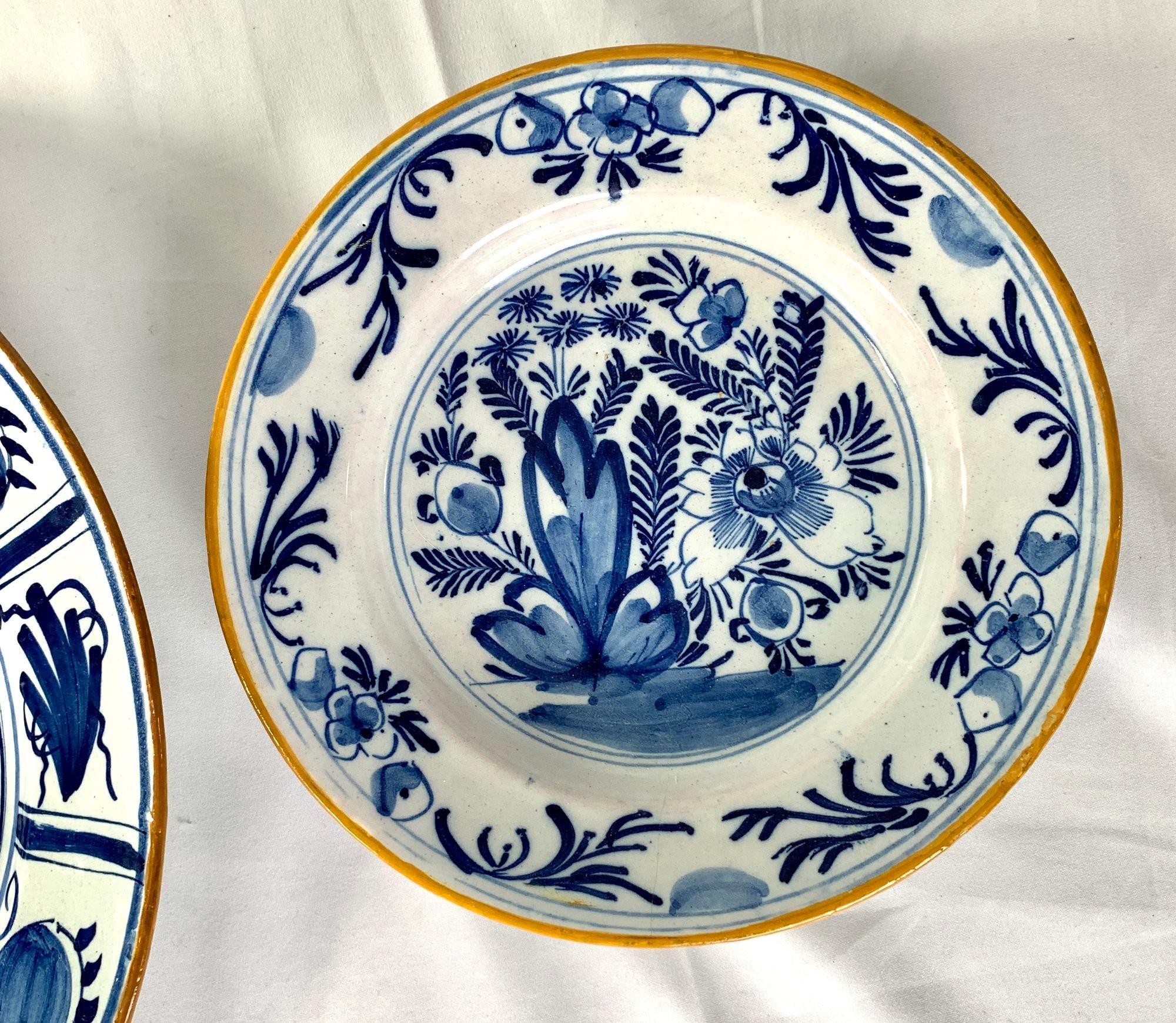 Blue and White Dutch Delft Hand Painted Charger and Four Plates Made 1780-1800 For Sale 1