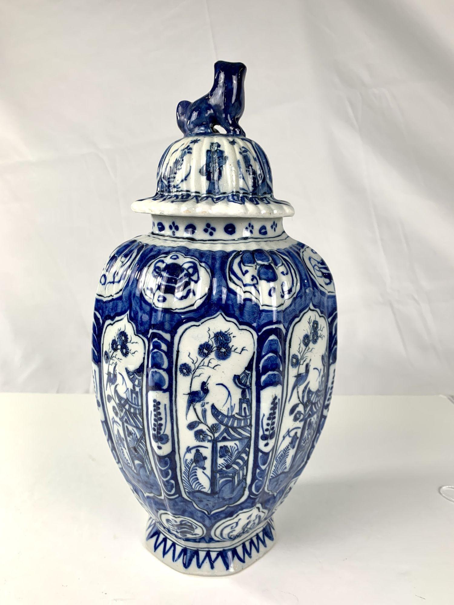 Hand-Painted Blue and White Dutch Delft Jar Made Circa 1800