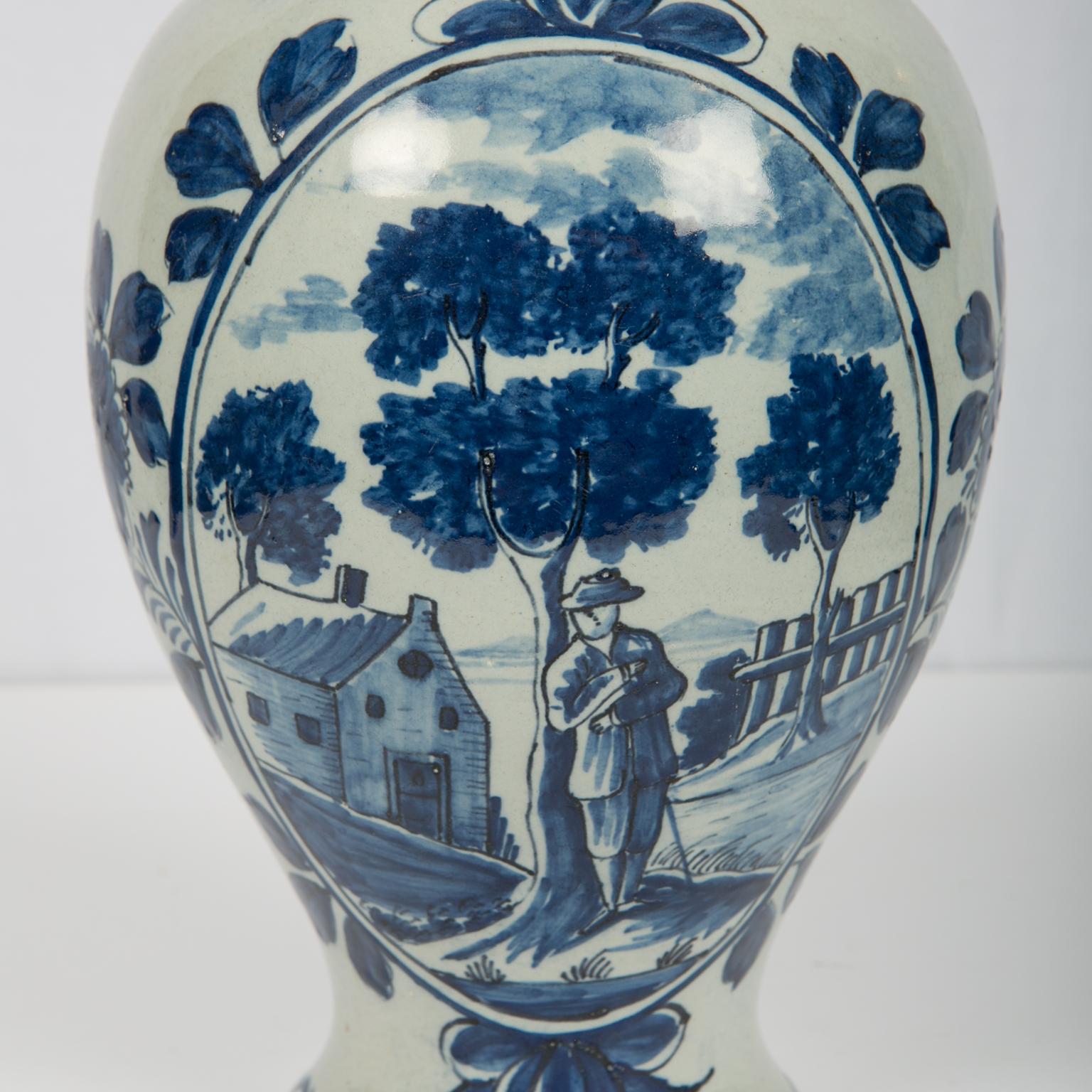 Romantic Blue and White Dutch Delft Jar Showing Sponged Trees