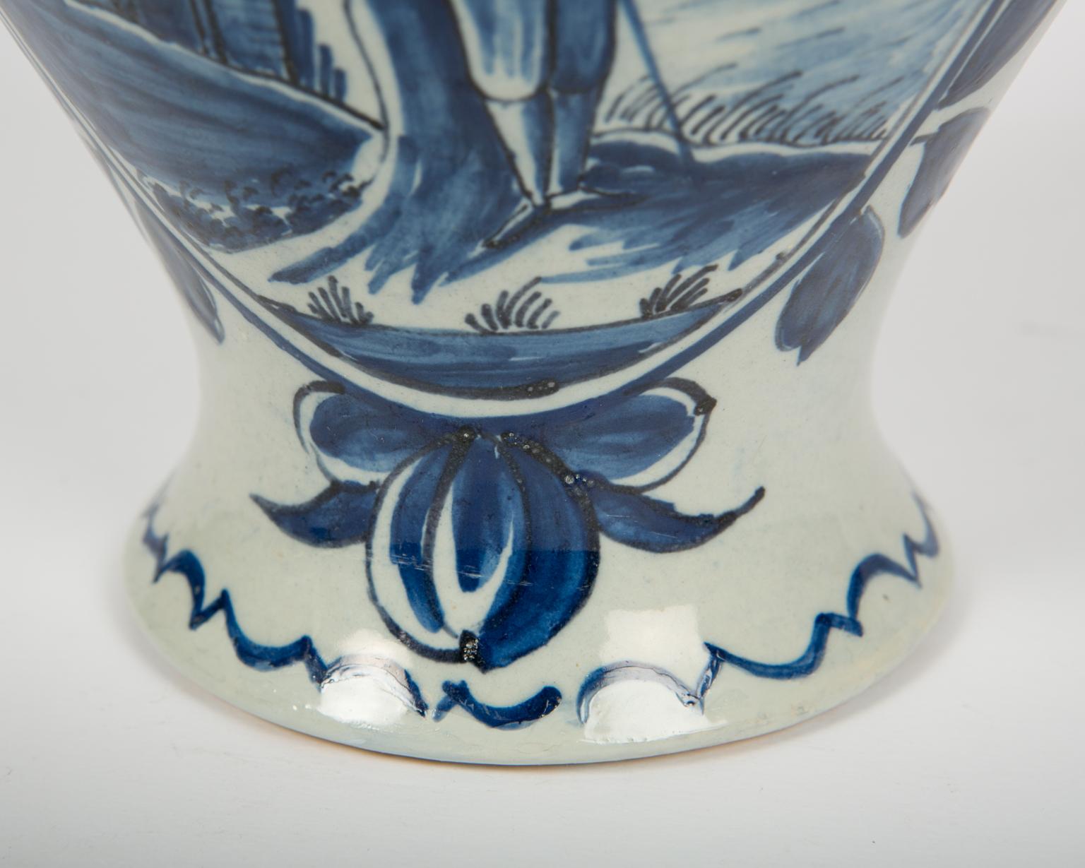 Hand-Painted Blue and White Dutch Delft Jar Showing Sponged Trees