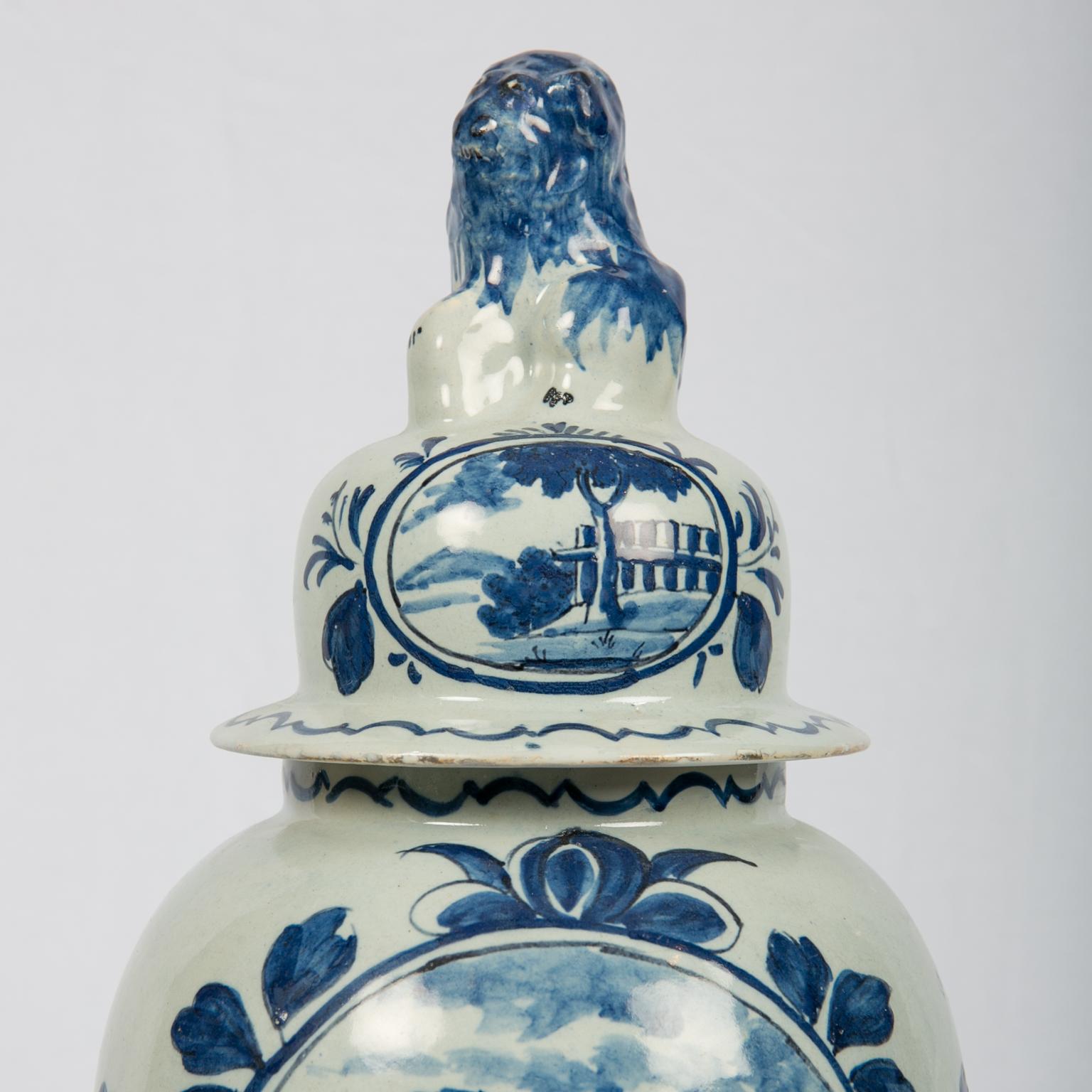 Blue and White Dutch Delft Jar Showing Sponged Trees In Excellent Condition In Katonah, NY