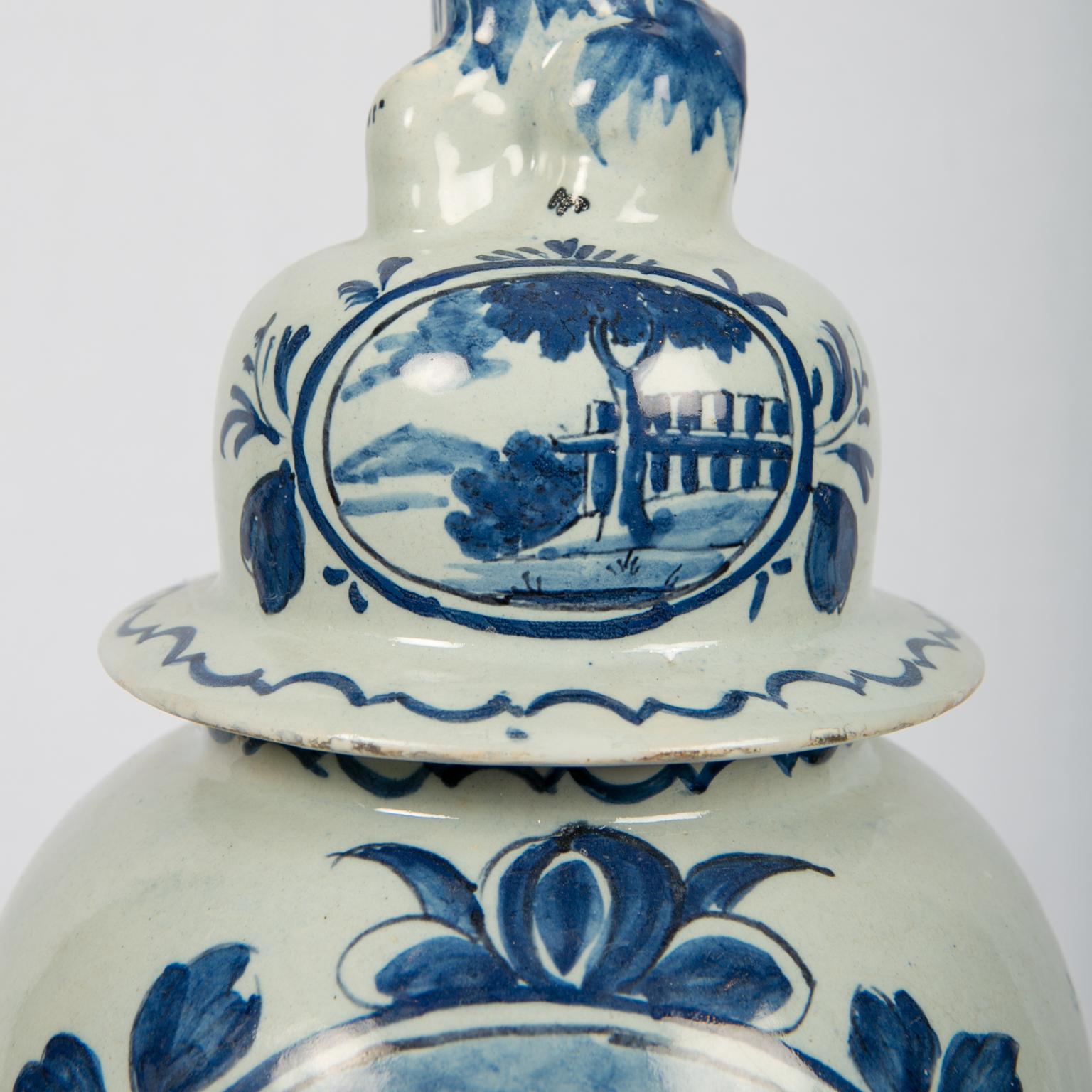 18th Century Blue and White Dutch Delft Jar Showing Sponged Trees
