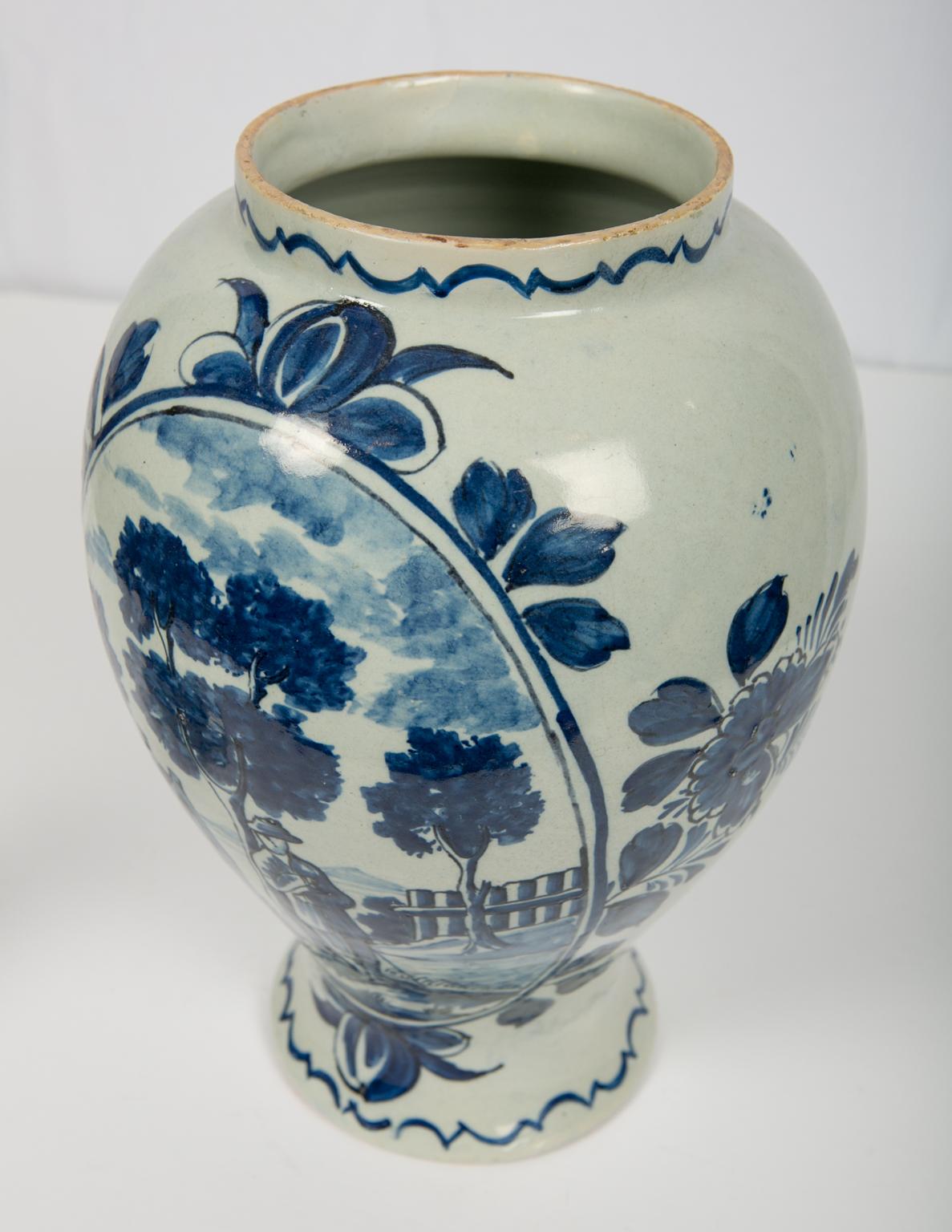 Blue and White Dutch Delft Jar Showing Sponged Trees 1