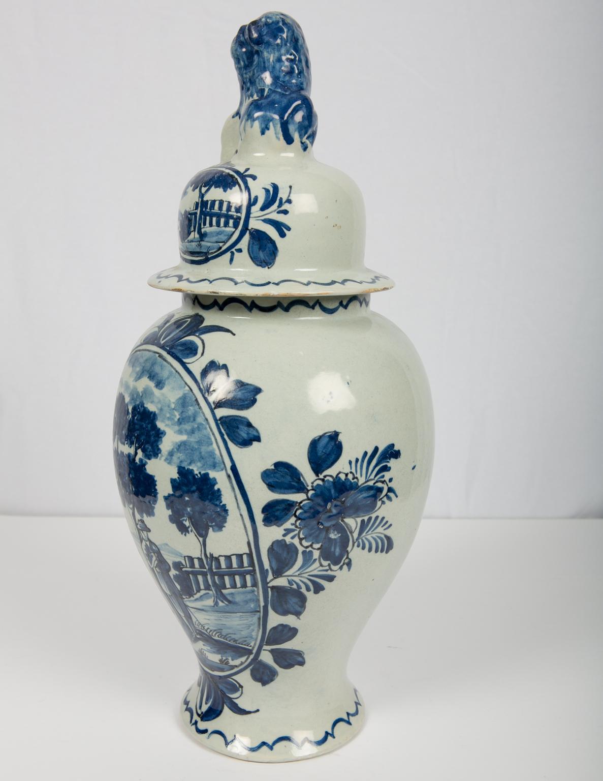 Blue and White Dutch Delft Jar Showing Sponged Trees 2