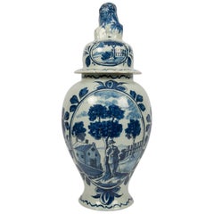 Antique Blue and White Dutch Delft Jar Showing Sponged Trees