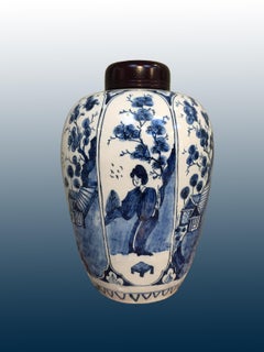 Blue and White Dutch Delft Lidded Jar in Chinoiserie, Early 18th Century