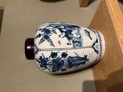 Blau-weißer holländischer Delft-Deckelkrug in Chinoiserie, frühes 18.