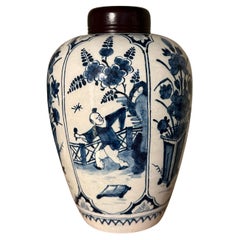 Blue and White Dutch Delft Lidded Jar in Chinoiserie, Early 18th Century Blue and White Dutch Delft Lidded Jar in Chinoiserie, Early 18th Century