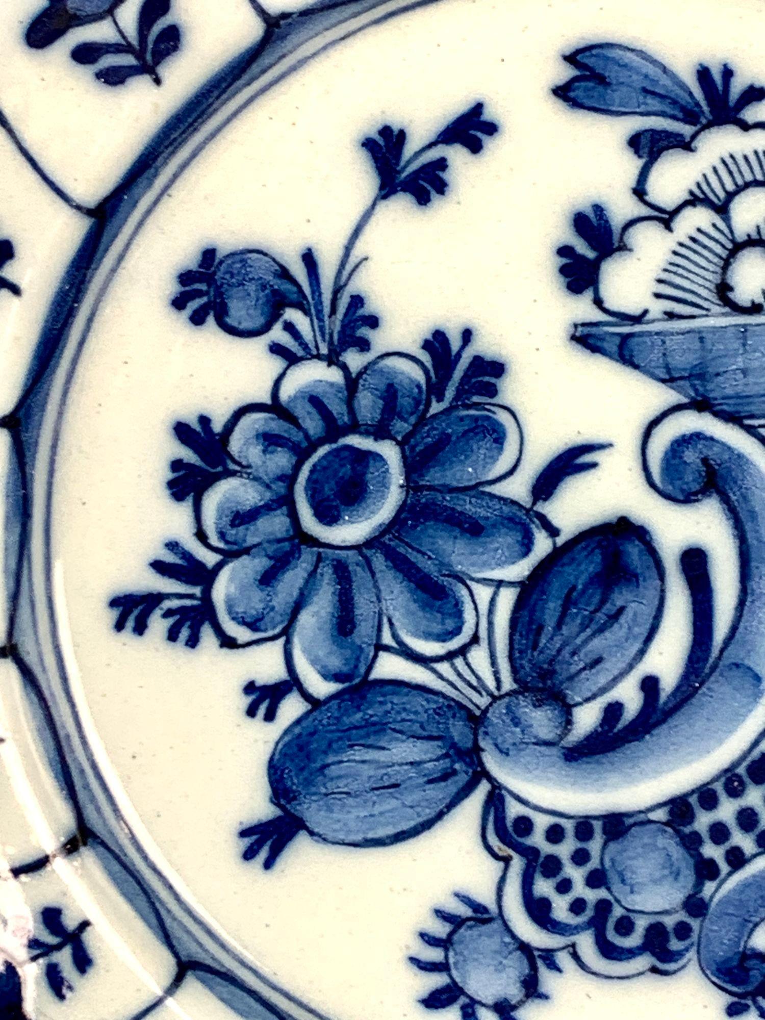 Hand-Painted Blue and White Dutch Delft Plate or Dish Netherlands Circa 1780 For Sale