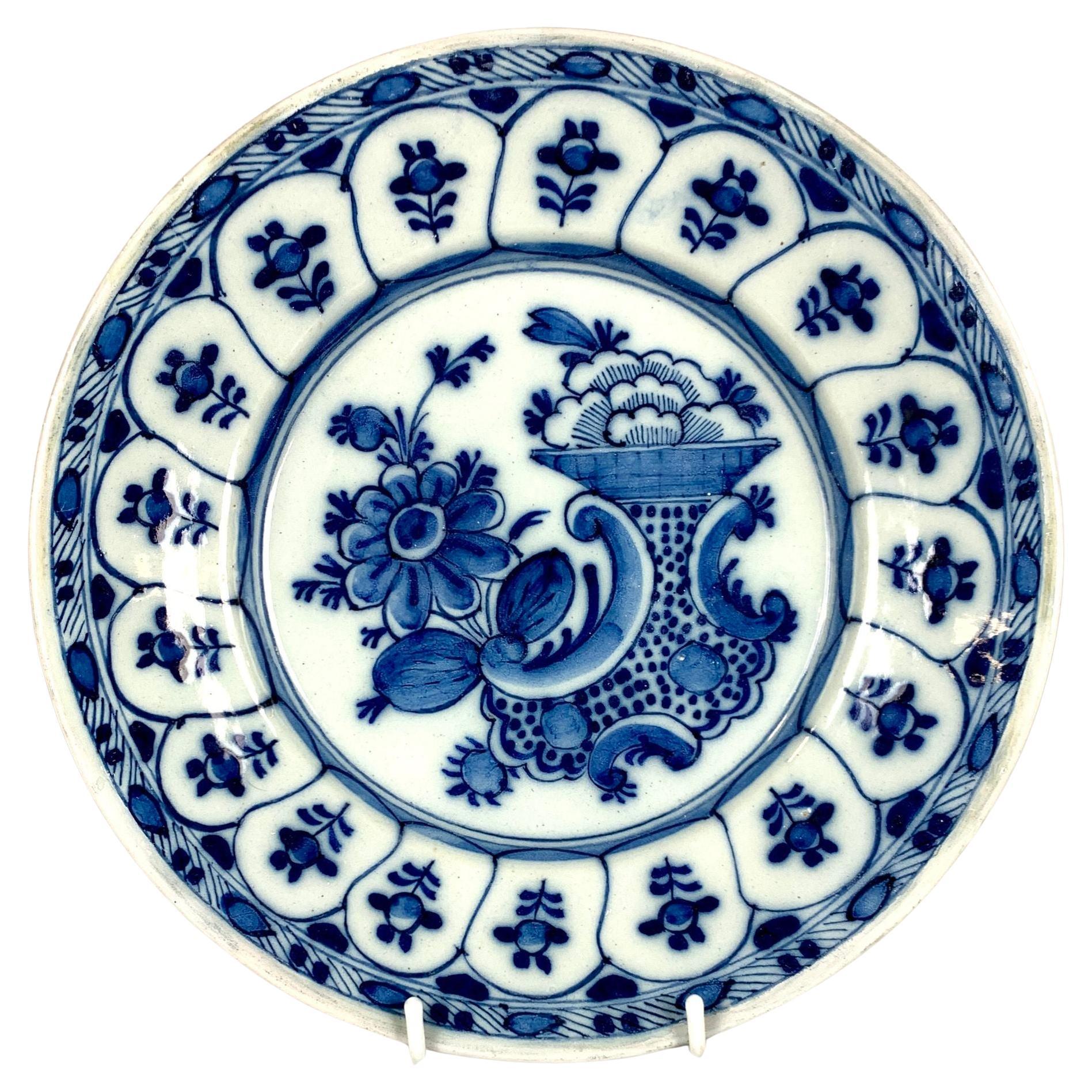 Blue and White Dutch Delft Plate or Dish Netherlands Circa 1780 For Sale