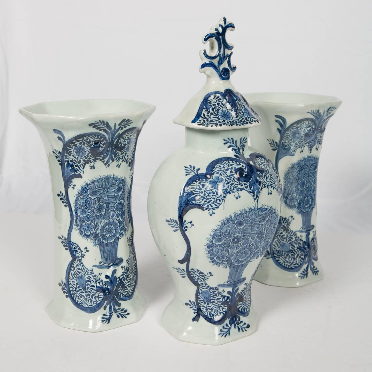 Rococo Blue and White Delft 3 Piece Mantle Garniture Similar Philadelphia Museum of Art