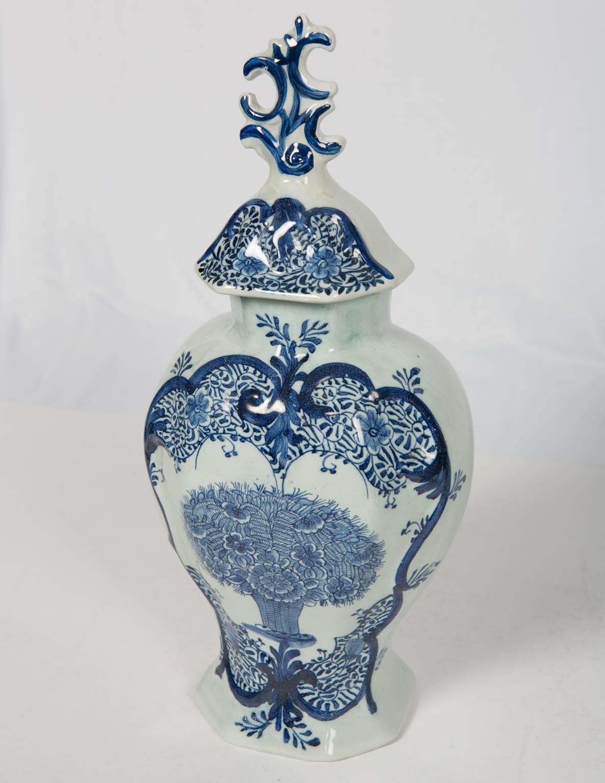 Hand-Painted Blue and White Delft 3 Piece Mantle Garniture Similar Philadelphia Museum of Art