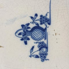 Blue and White Dutch Delft Tile: Stil life with vase and fruit, 17th Century