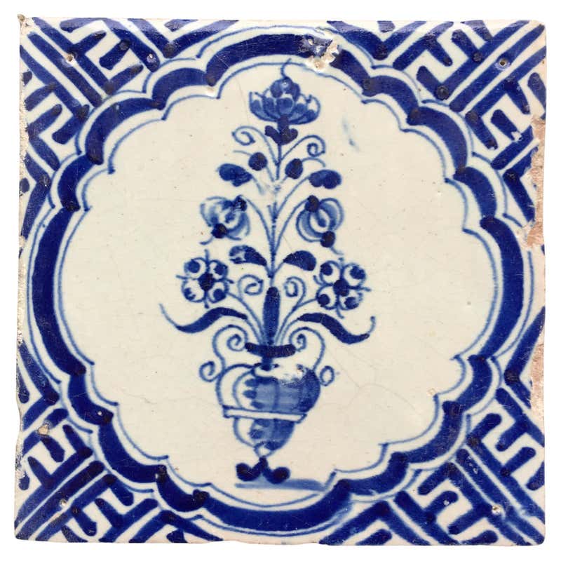 Delft Definition Blue and White Dutch Delft Tile with Pikier, 17th Century For Sale at ...