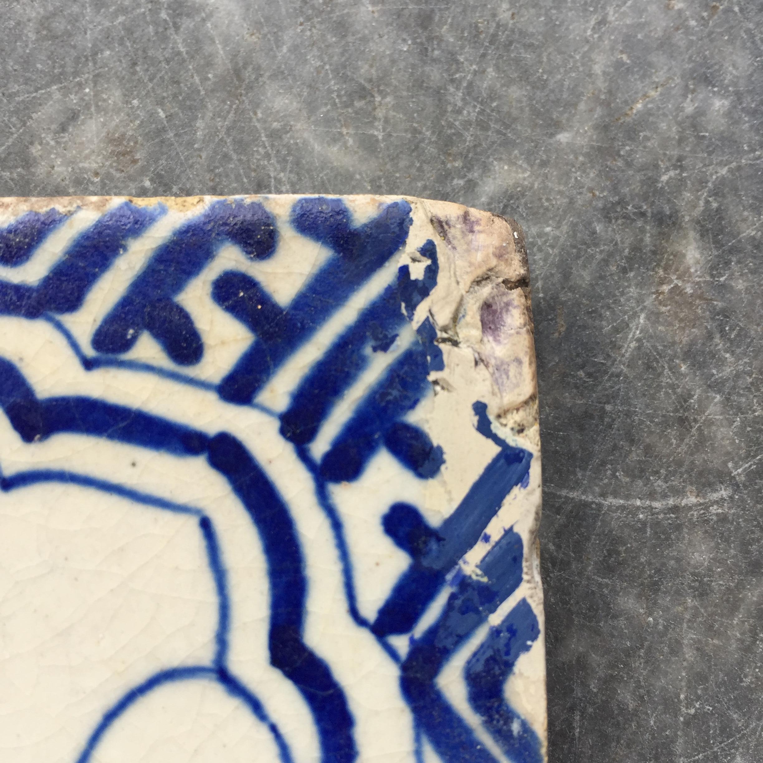 Fired Blue and White Dutch Delft Tile with Elephant, Mid-17th Century