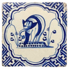Blue and White Dutch Delft Tile with Elephant, Mid-17th Century